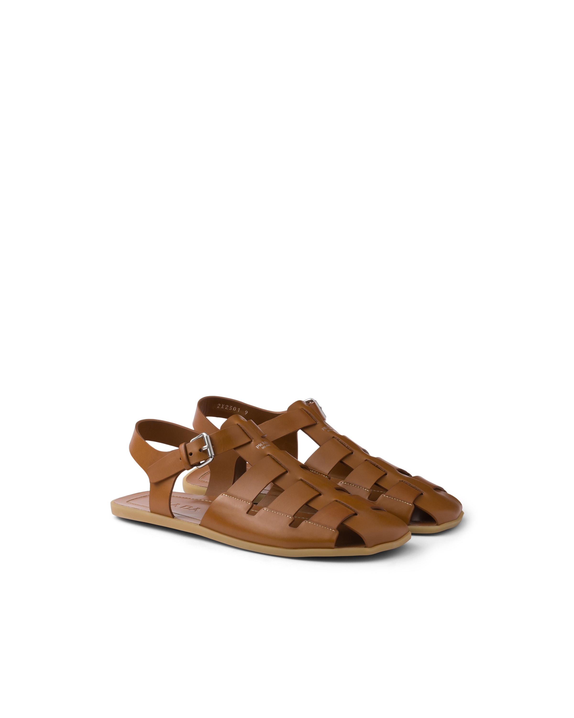 Prada Sandali A Gabbia In Pelle, Uomo, Cuoio, Taglia 6