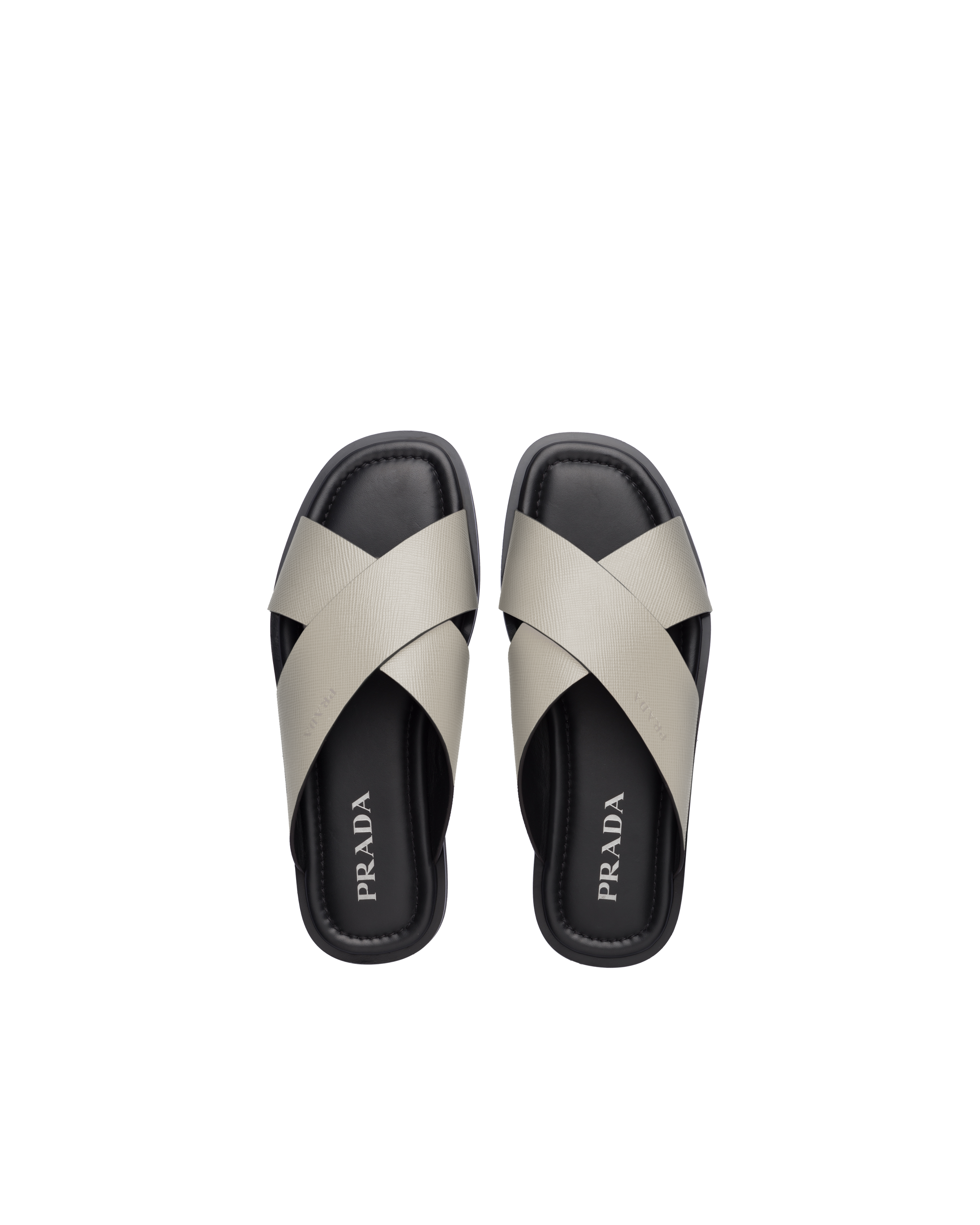 Chalk White Saffiano Cuir Leather Sandals PRADA