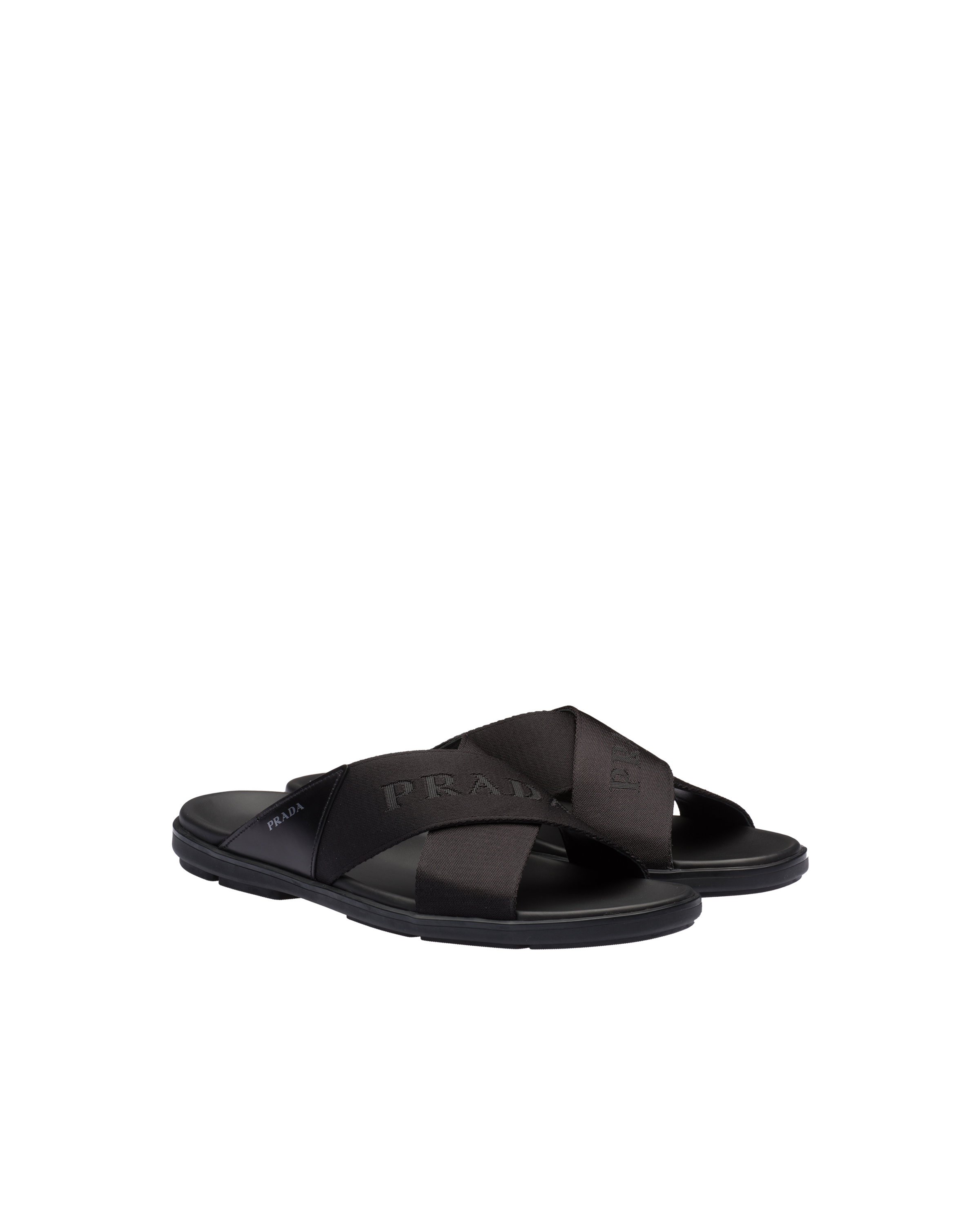 Shop Prada Sandalen Aus Leder Und Re-nylon In Black