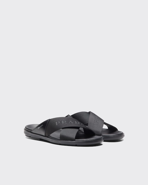 Prada 亮面皮革和尼龙饰带凉鞋 1
