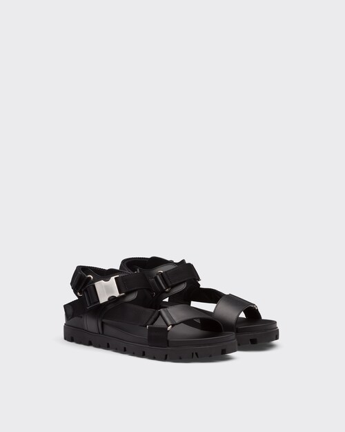 Black Leather And Technical Fabric Sandals | Prada