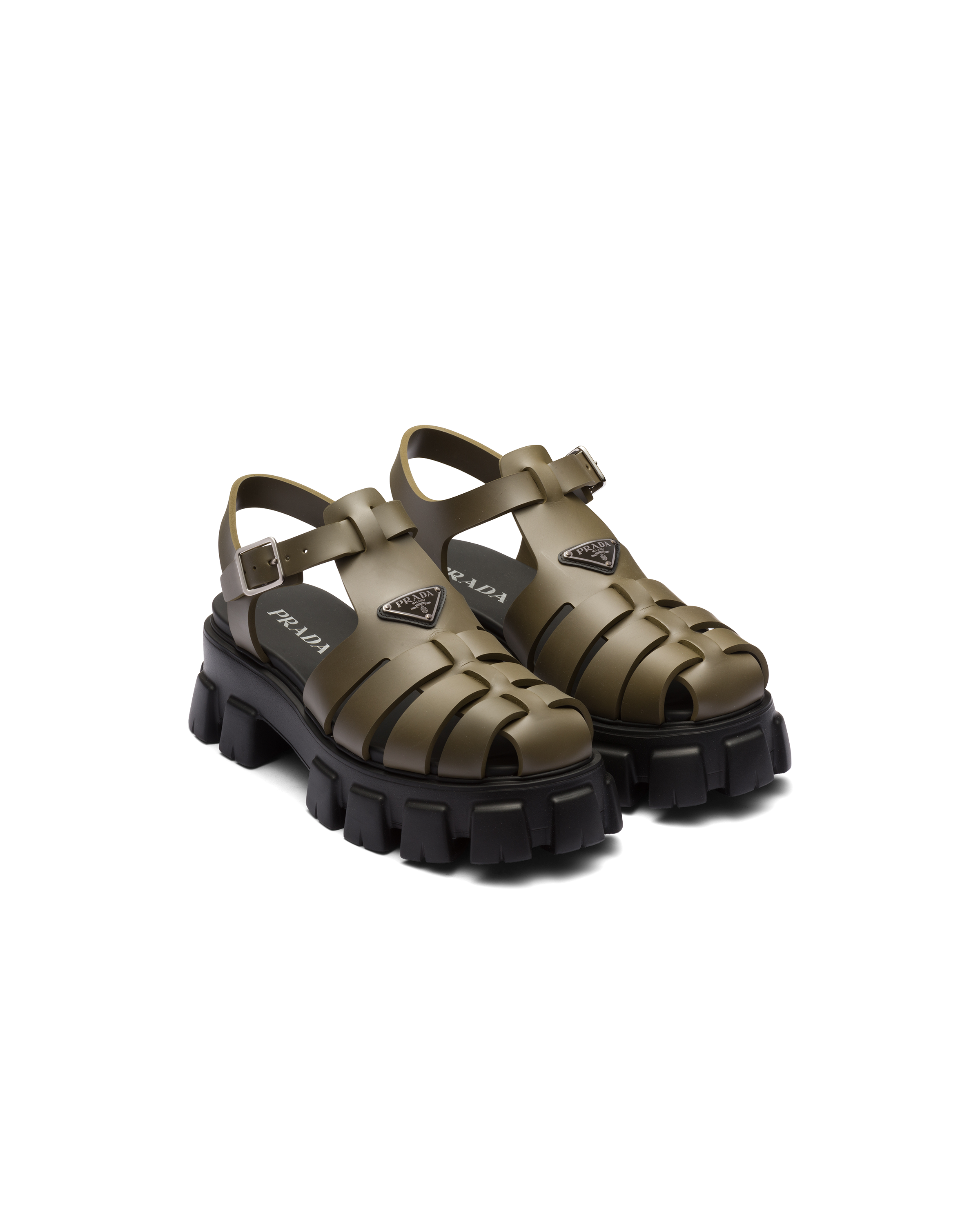 Prada Monolith Rubber Sandals In Military Green/black | ModeSens