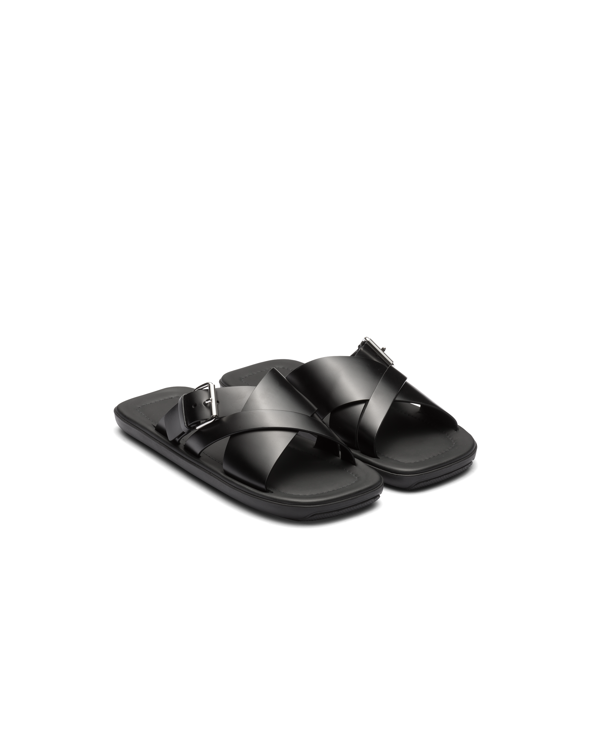 Prada Brushed Double Crisscross Sandals In Black