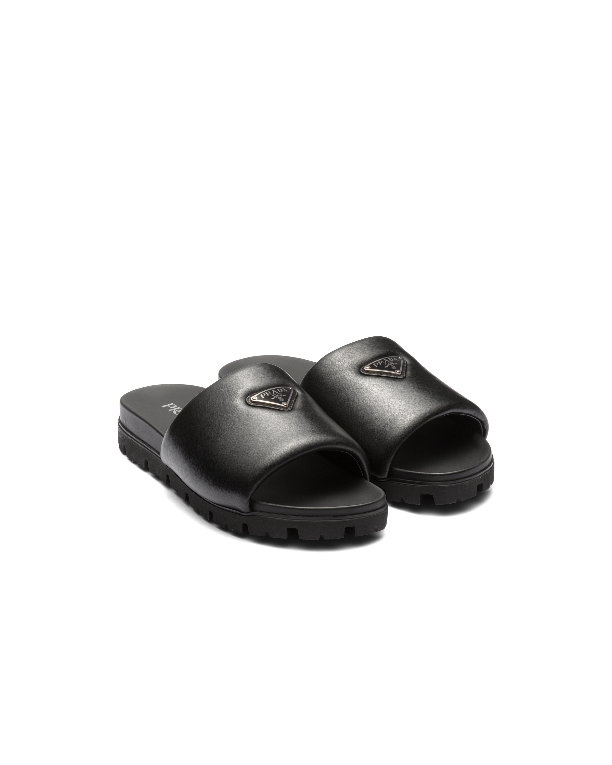 Prada Padded Nappa Leather Slides In Black | ModeSens