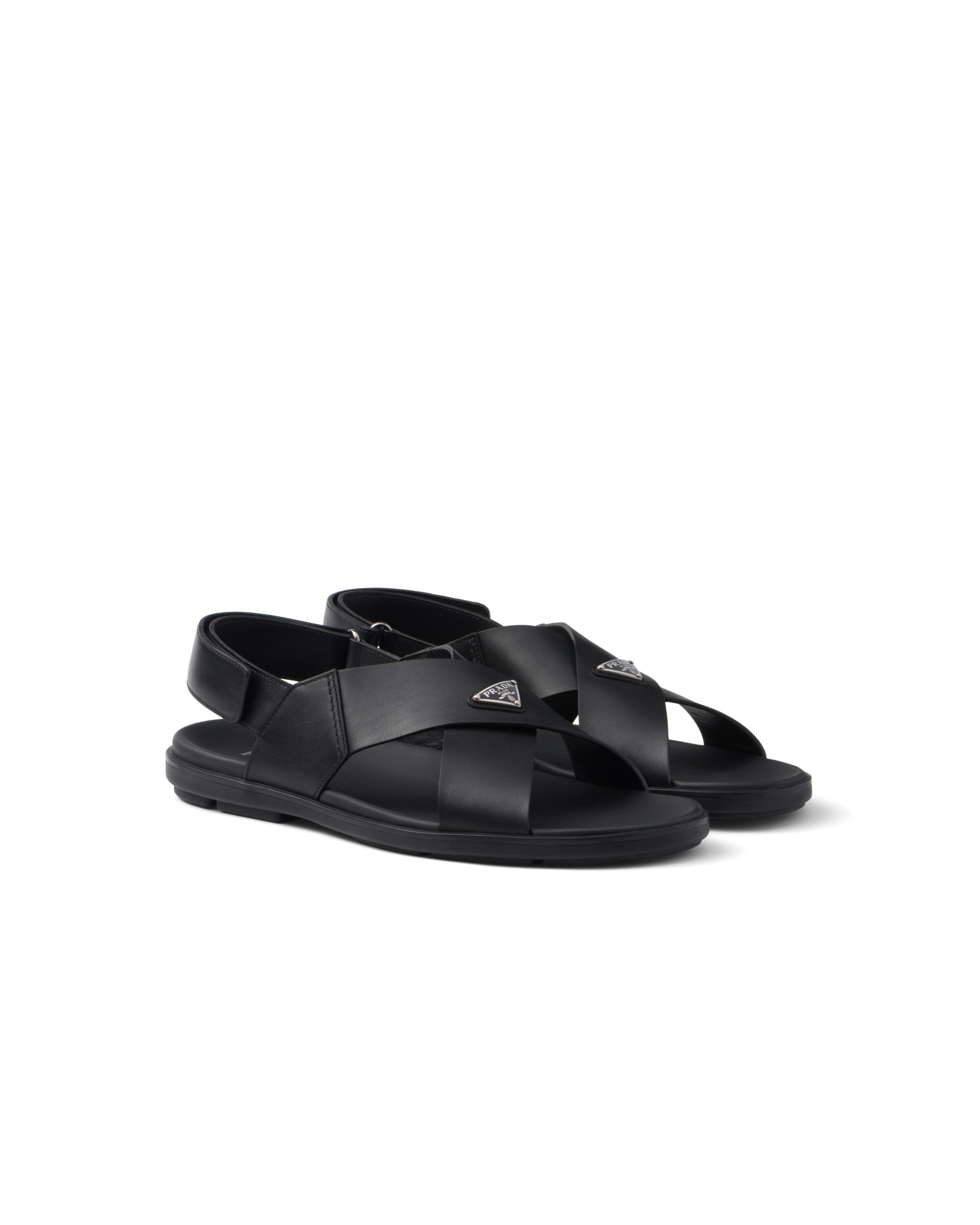 Prada Sandali Incrociati In Pelle, Uomo, Nero, Taglia 11