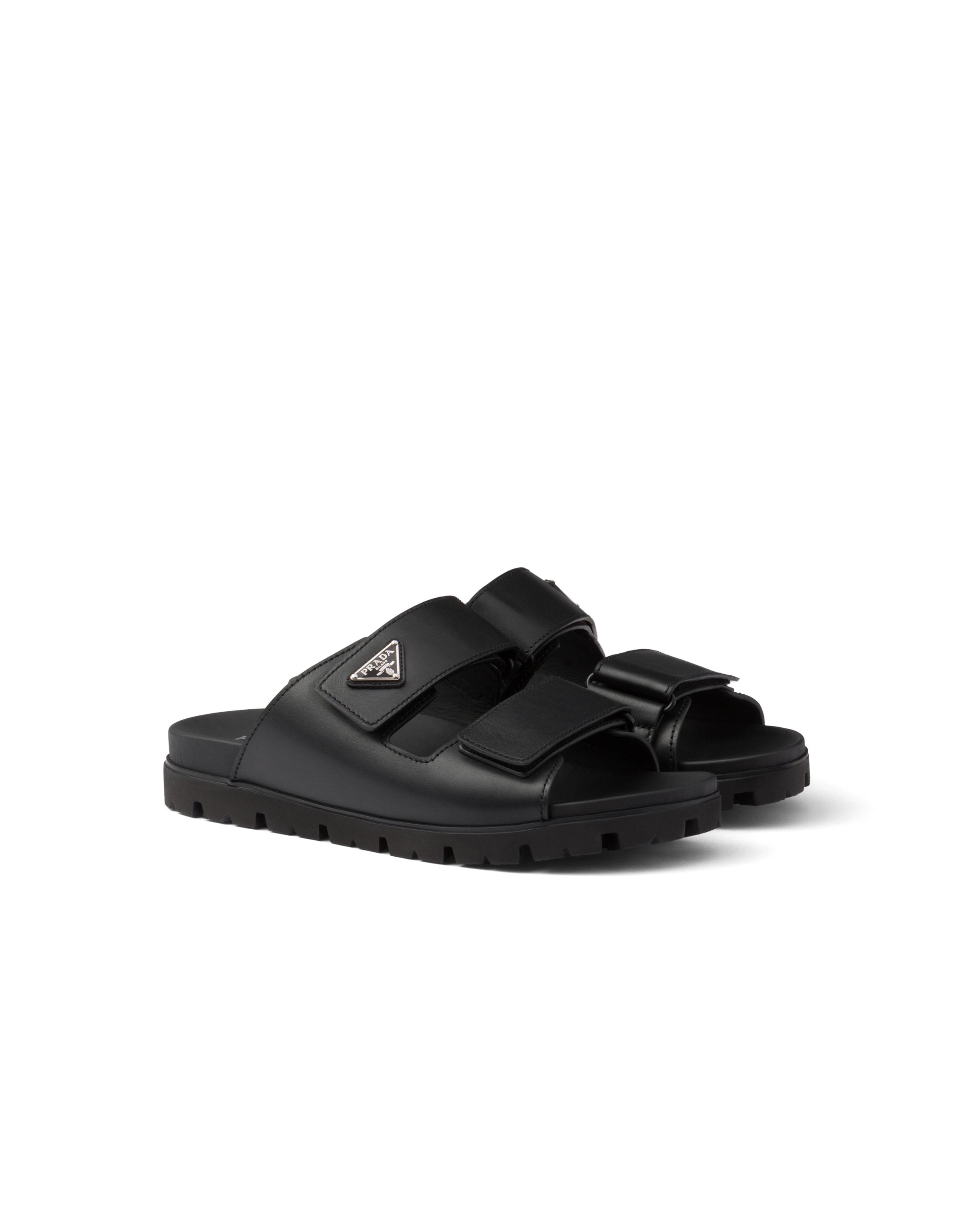 Prada Sandali A Fasce In Pelle, Uomo, Nero, Taglia 7