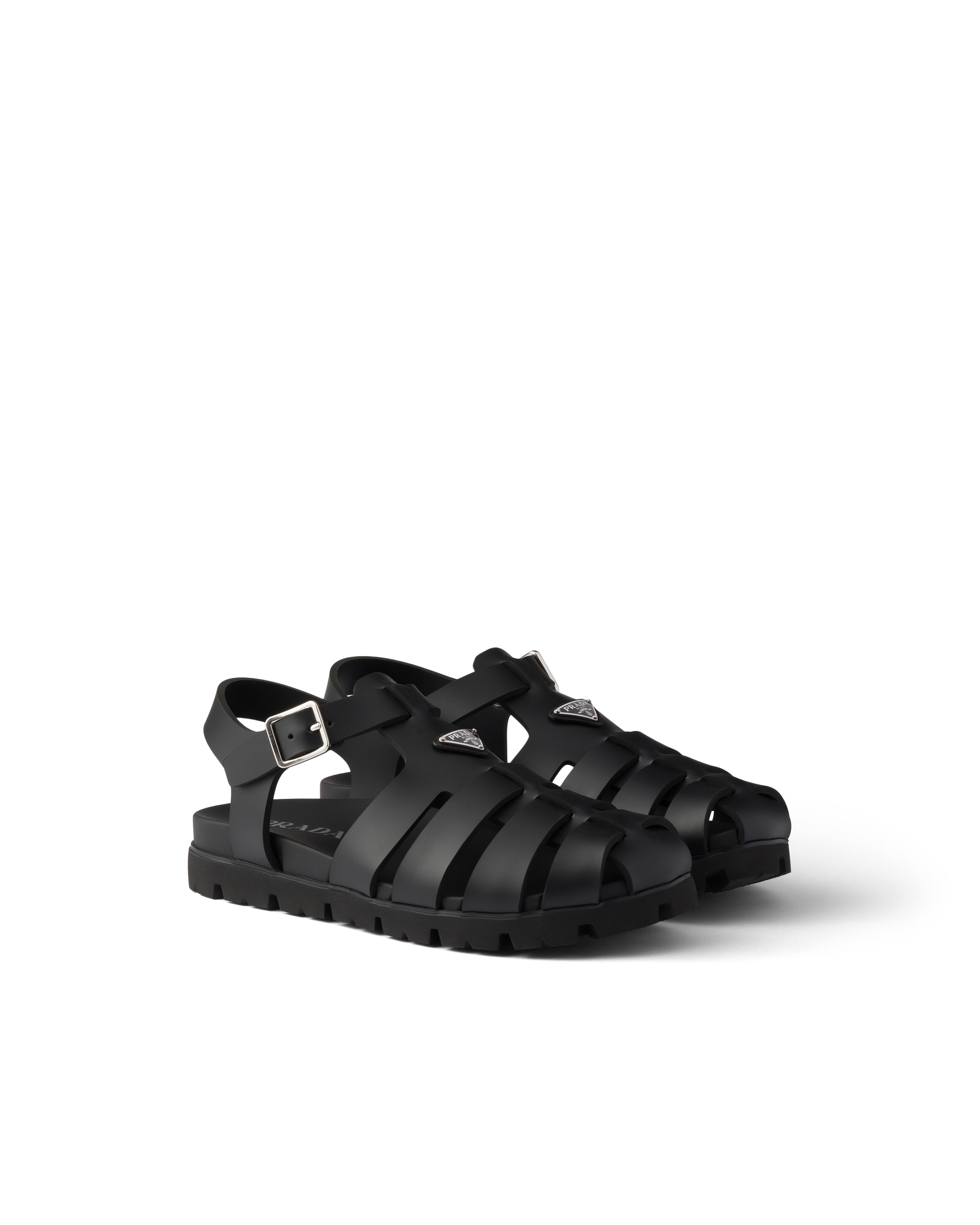 Prada Black Logo Sandals In Black