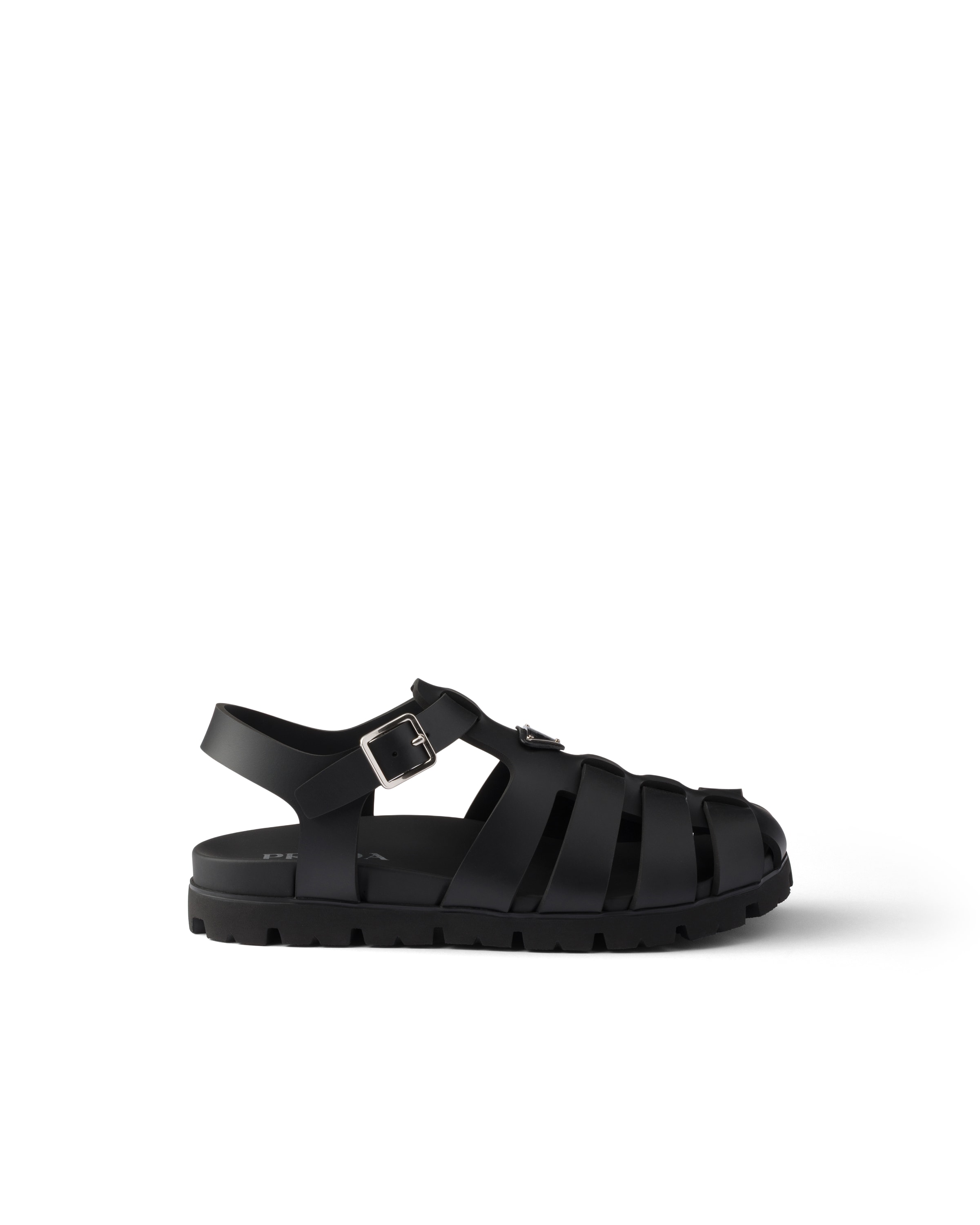 Prada Black Logo Sandals In Black