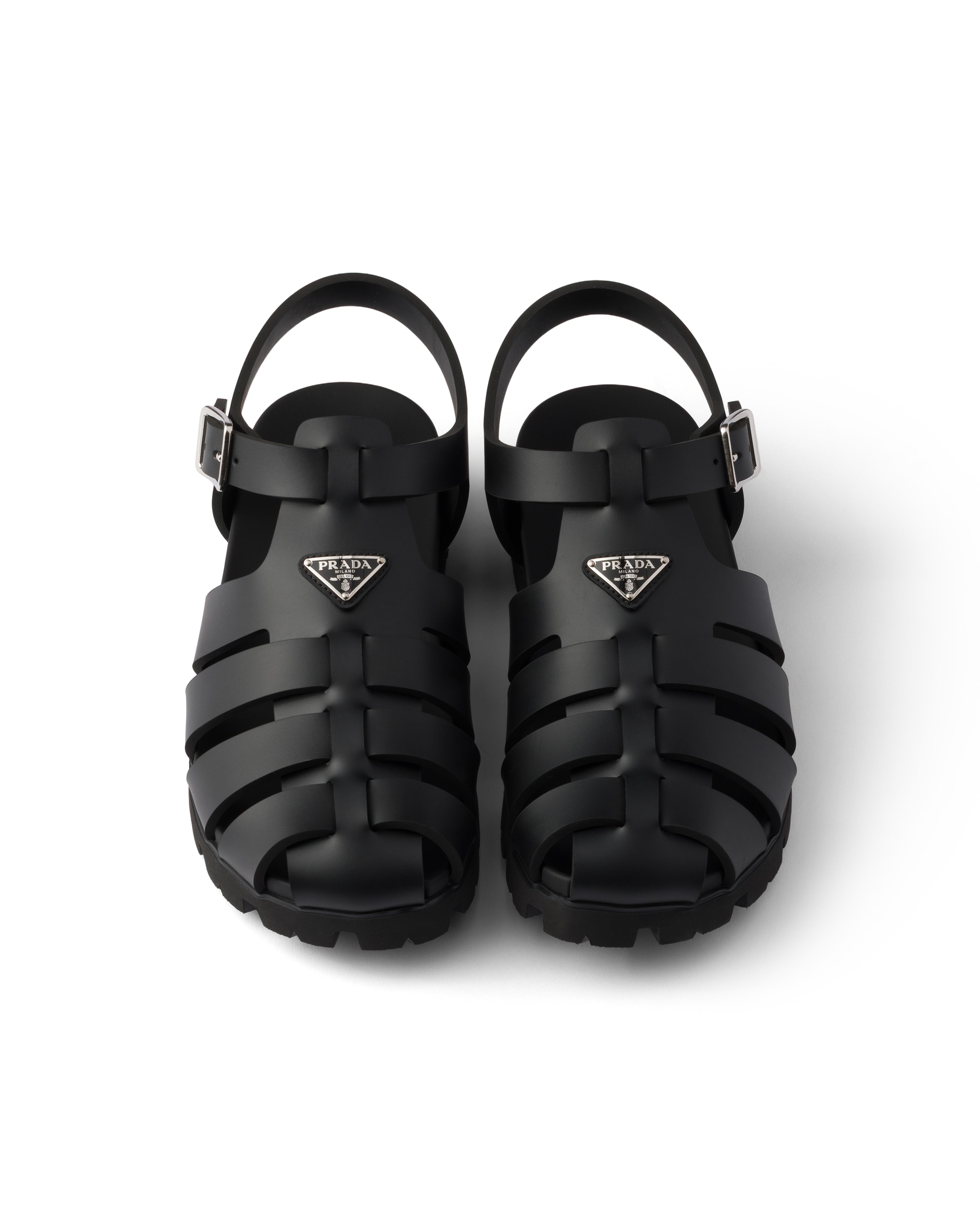 Prada Black Logo Sandals In Black