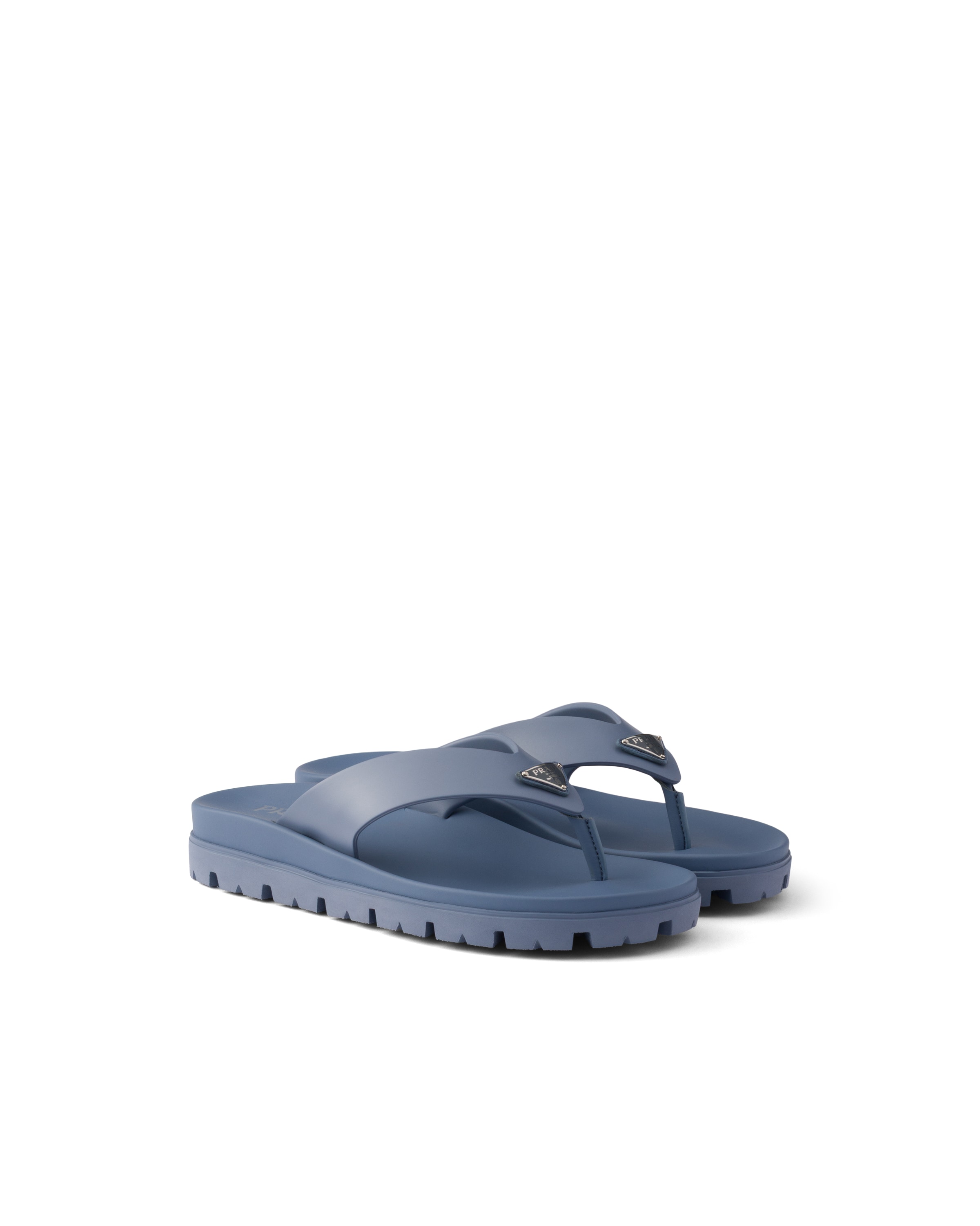 Prada Rubber Thong Sandals In Blue