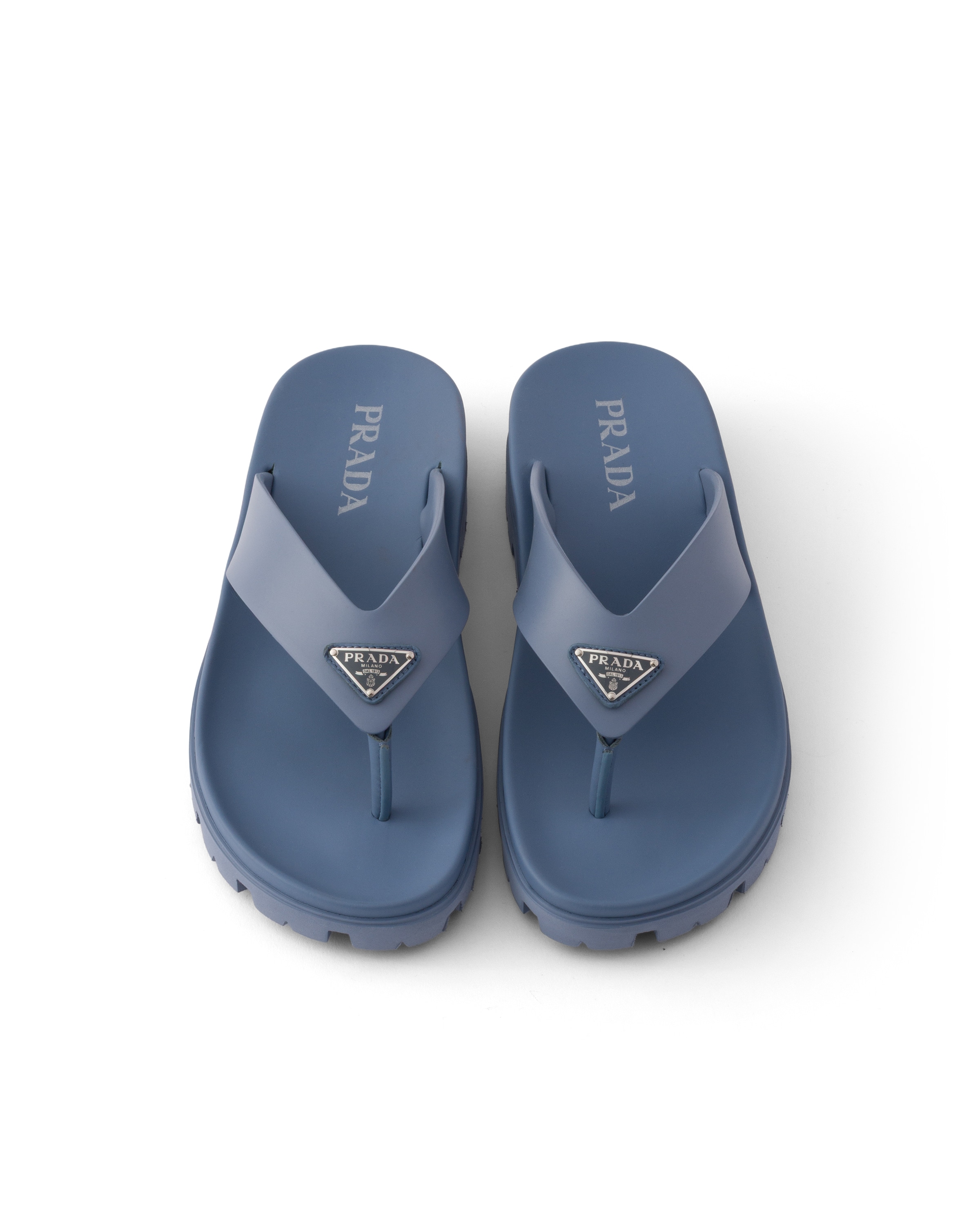 Prada Rubber Thong Sandals In Blue