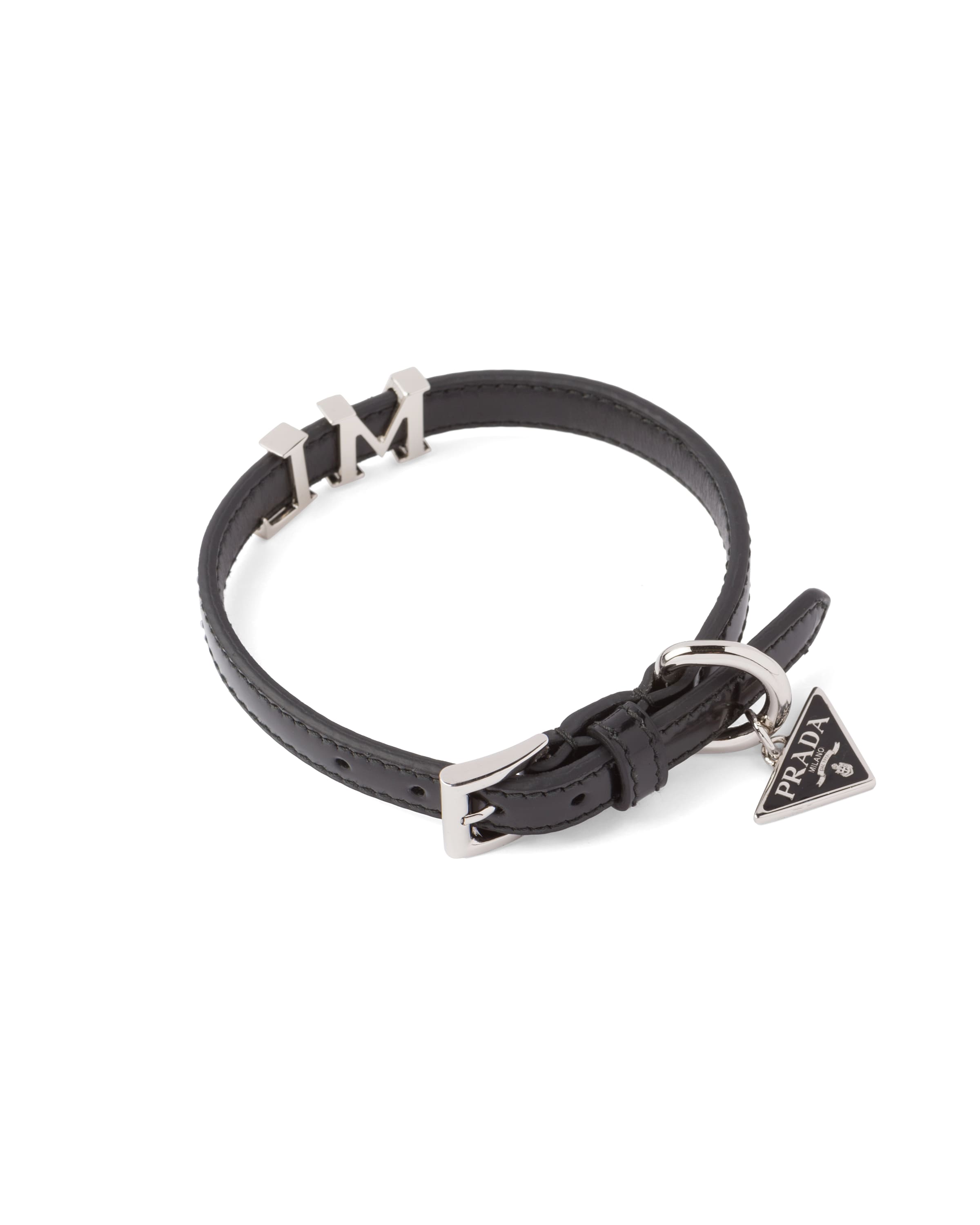 Black Customizable brushed leather pet collar Prada