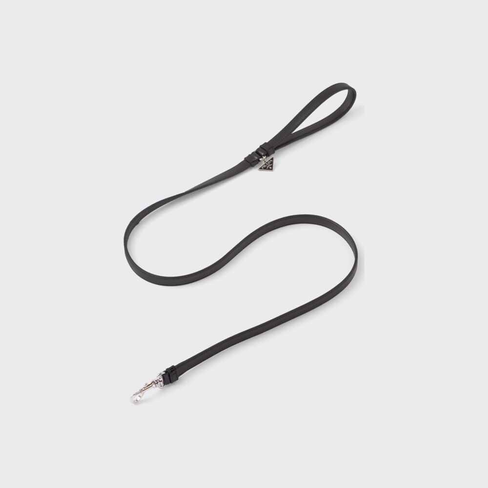 Black Brushed leather pet leash Prada