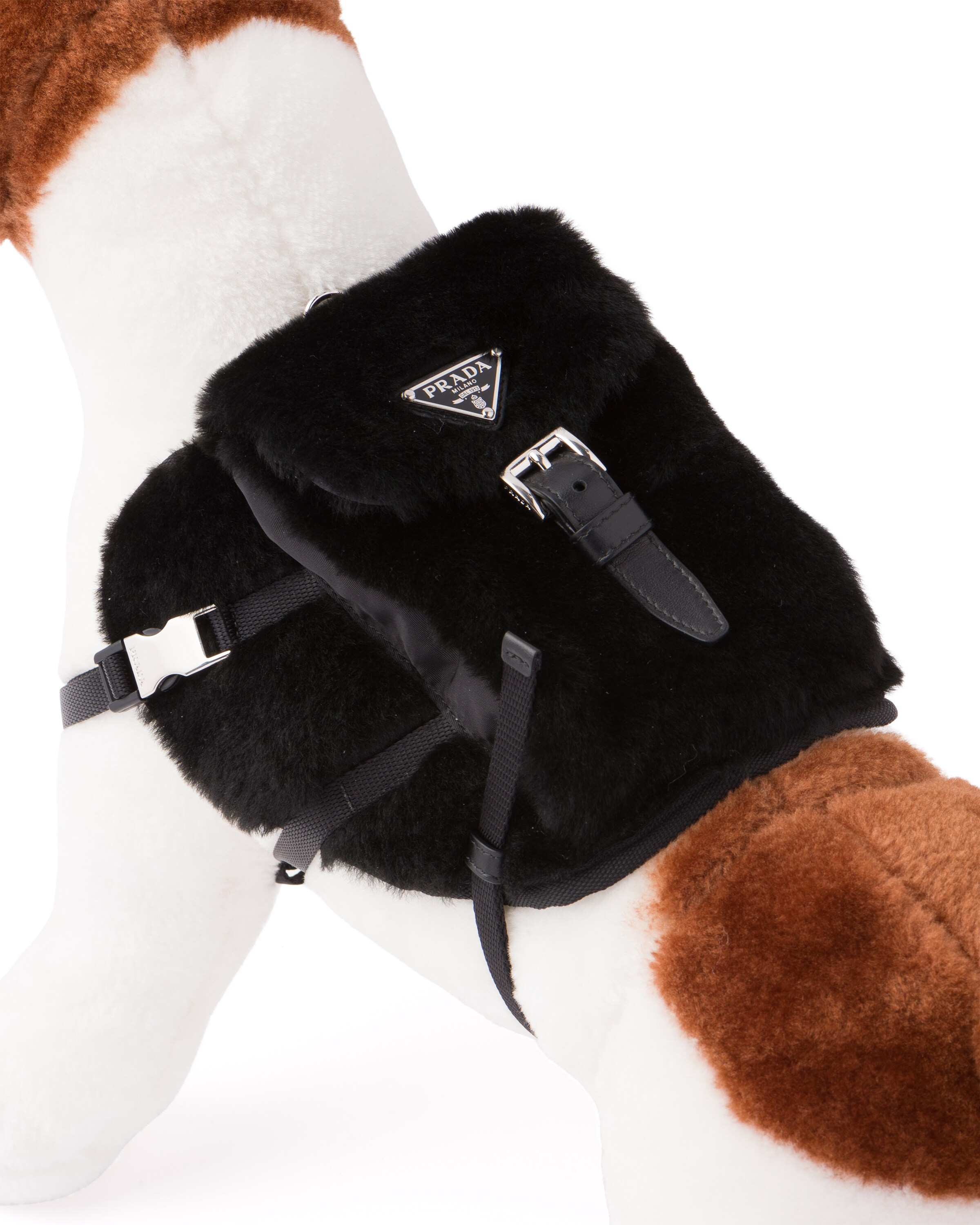 Black Shearling dog harness Prada