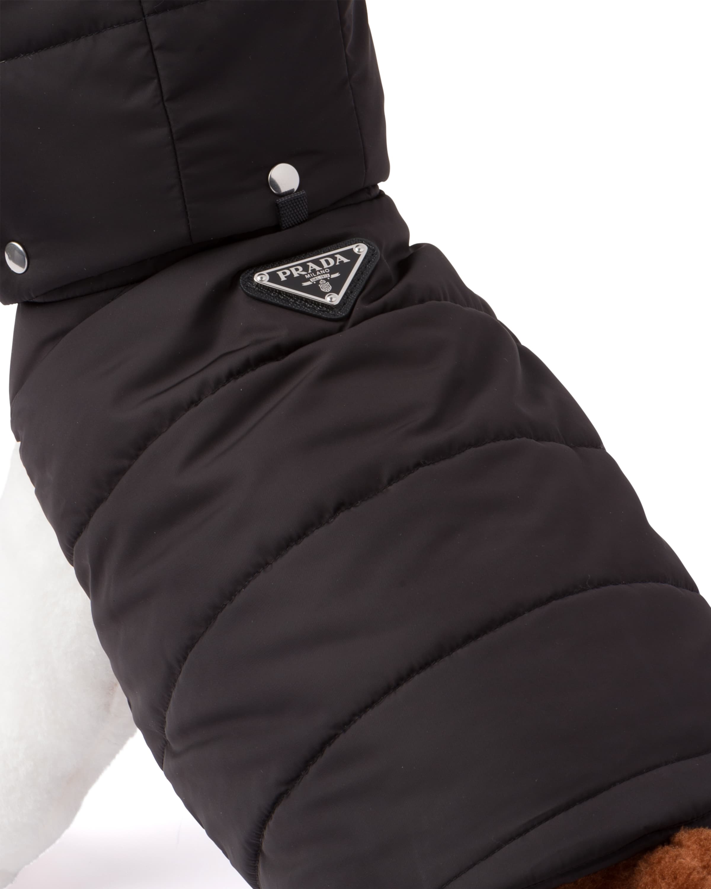 Black Nylon puffer dog coat with hood Prada