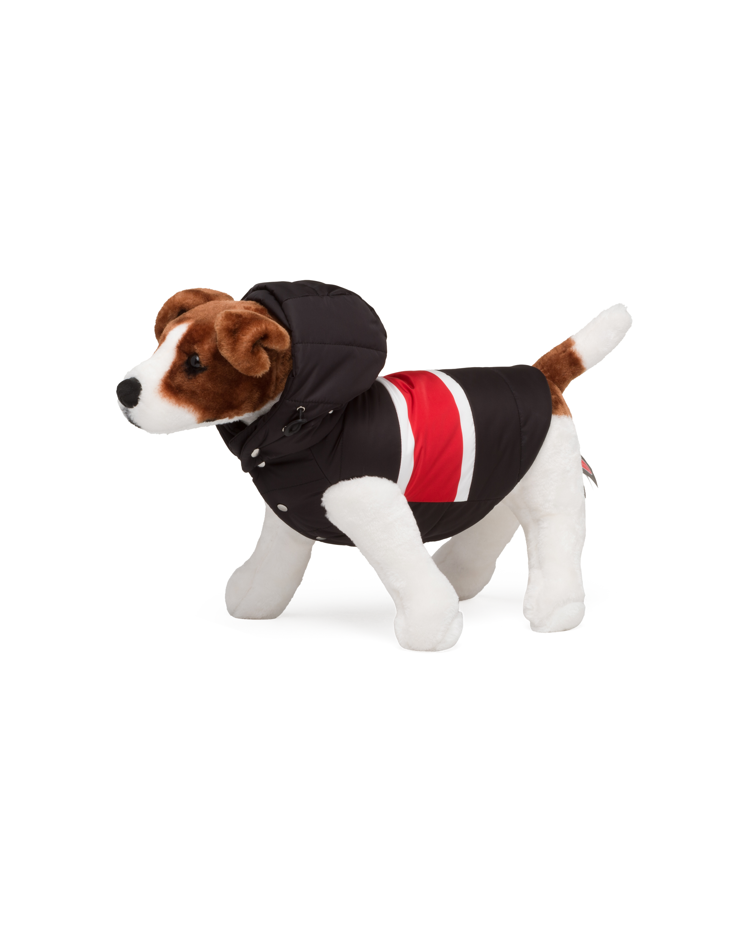 Black/red Printed ReNylon quilted dog coat with hood Prada