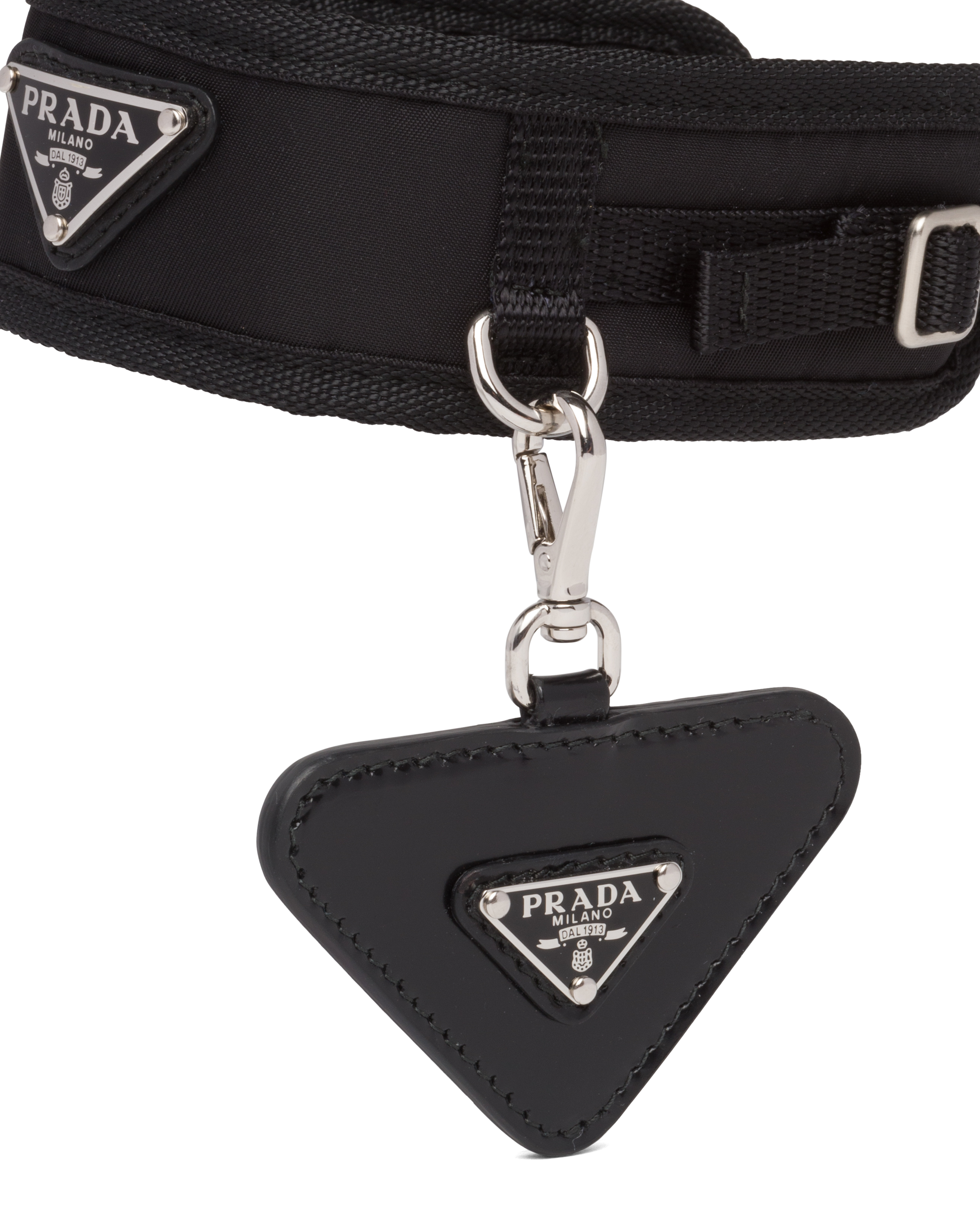 Black Brushed Leather Name Tag For Pet PRADA