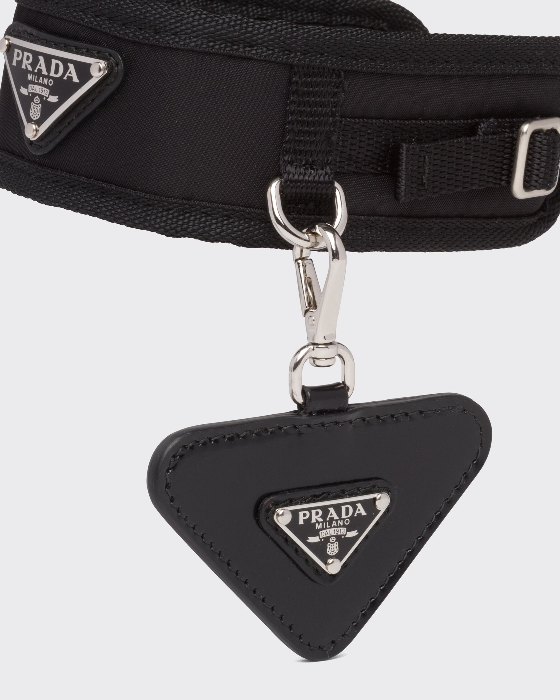 Black Brushed Leather Name Tag For Pet PRADA