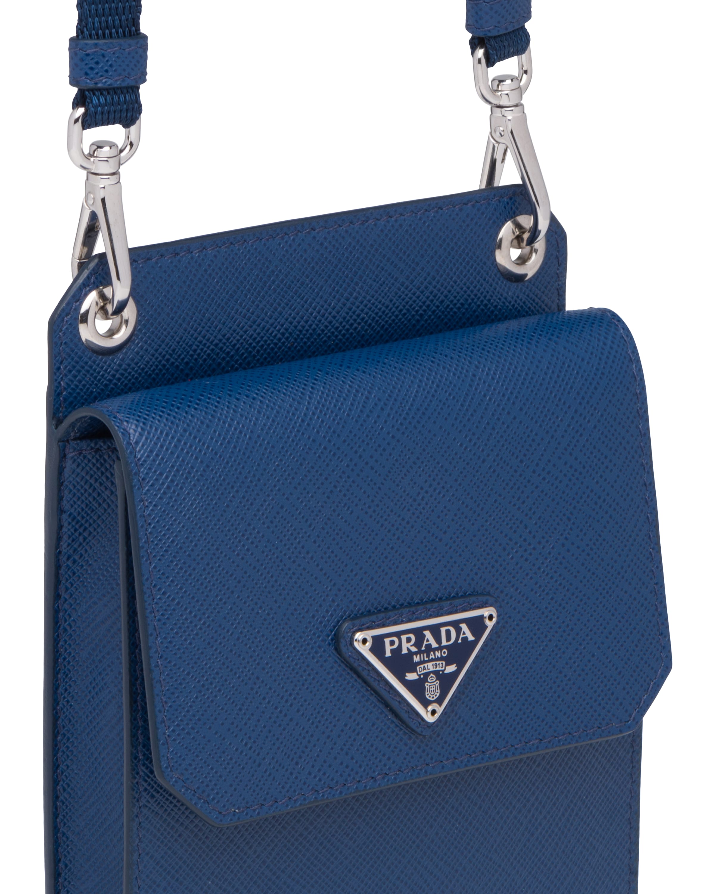 Bluette Saffiano Leather Smartphone Case Prada