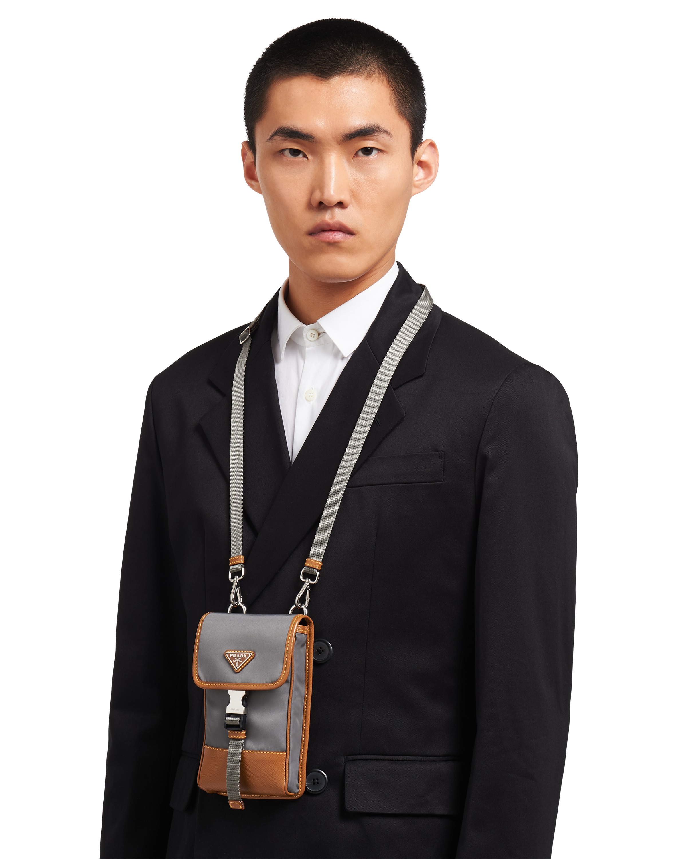 nylon and saffiano leather cellphone case