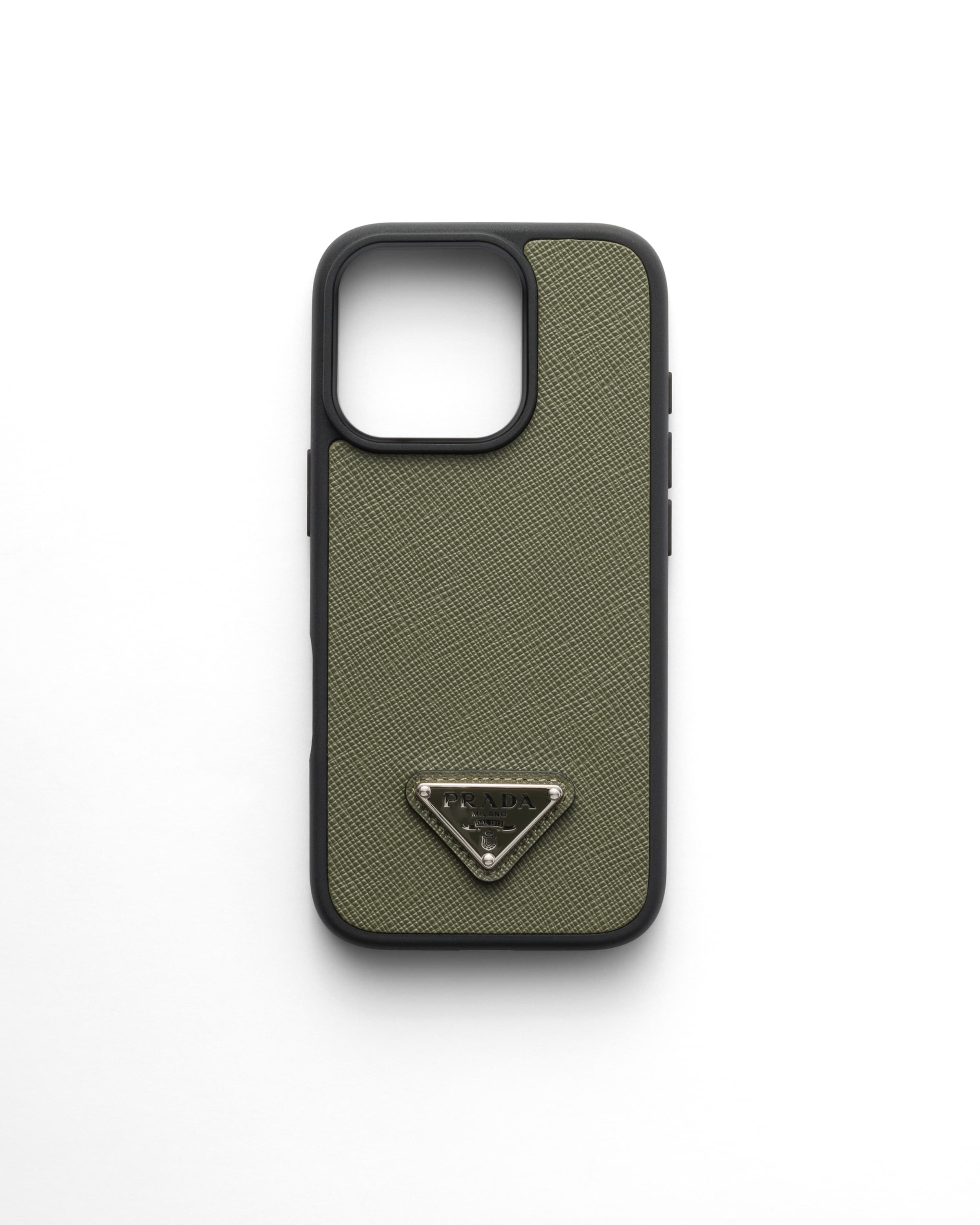 Prada Coque Pour Iphone 16 pro En Cuir Saffiano, Homme, Vert Loden
