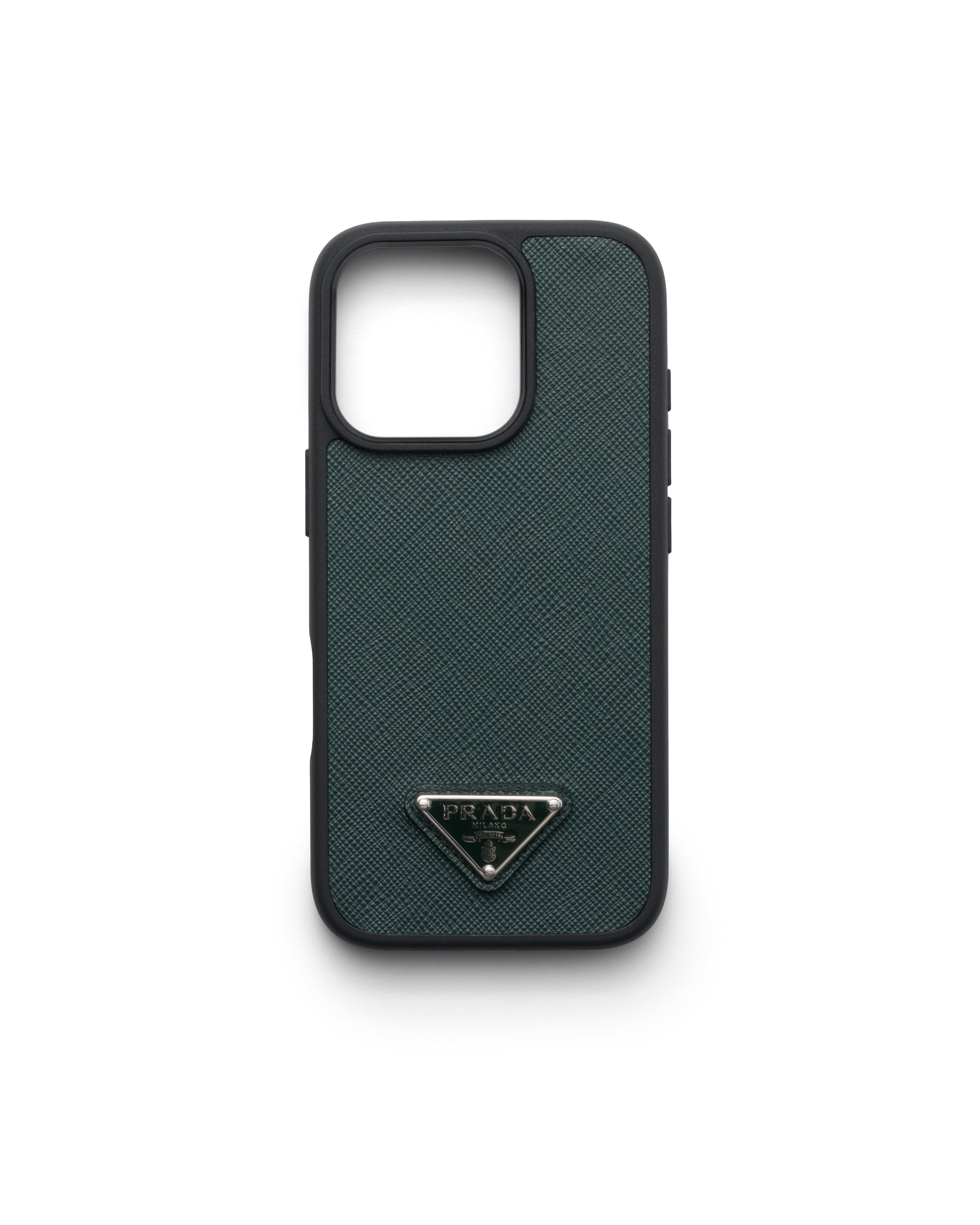 Prada Coque Pour Iphone 16 pro En Cuir Saffiano, Homme, Vert Émeraude
