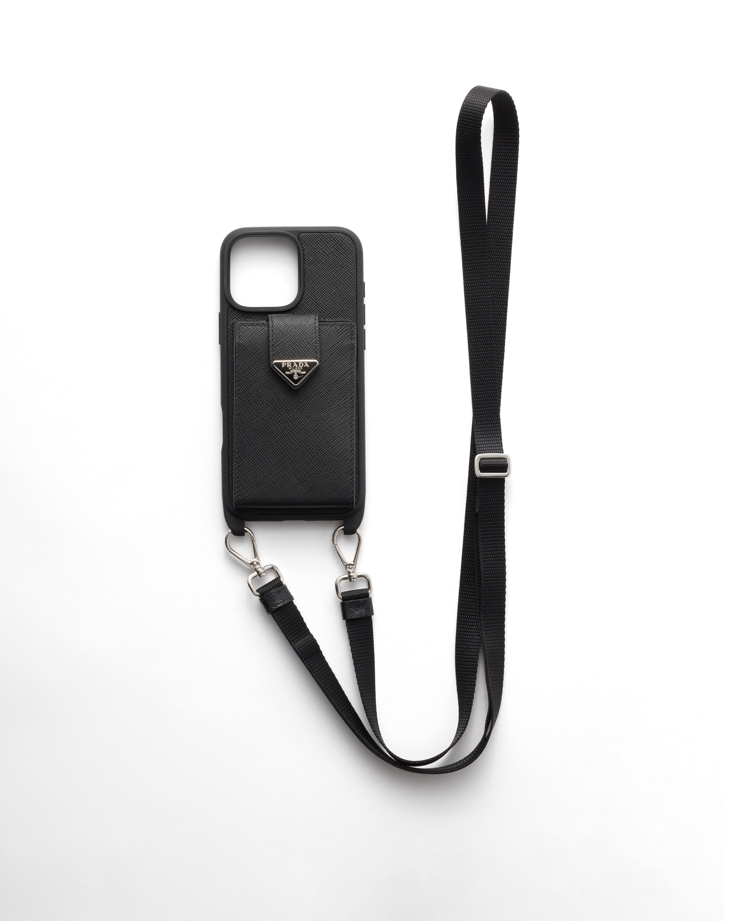 Prada Cover In Saffiano Per Iphone 16 Pro Max, Uomo, Nero