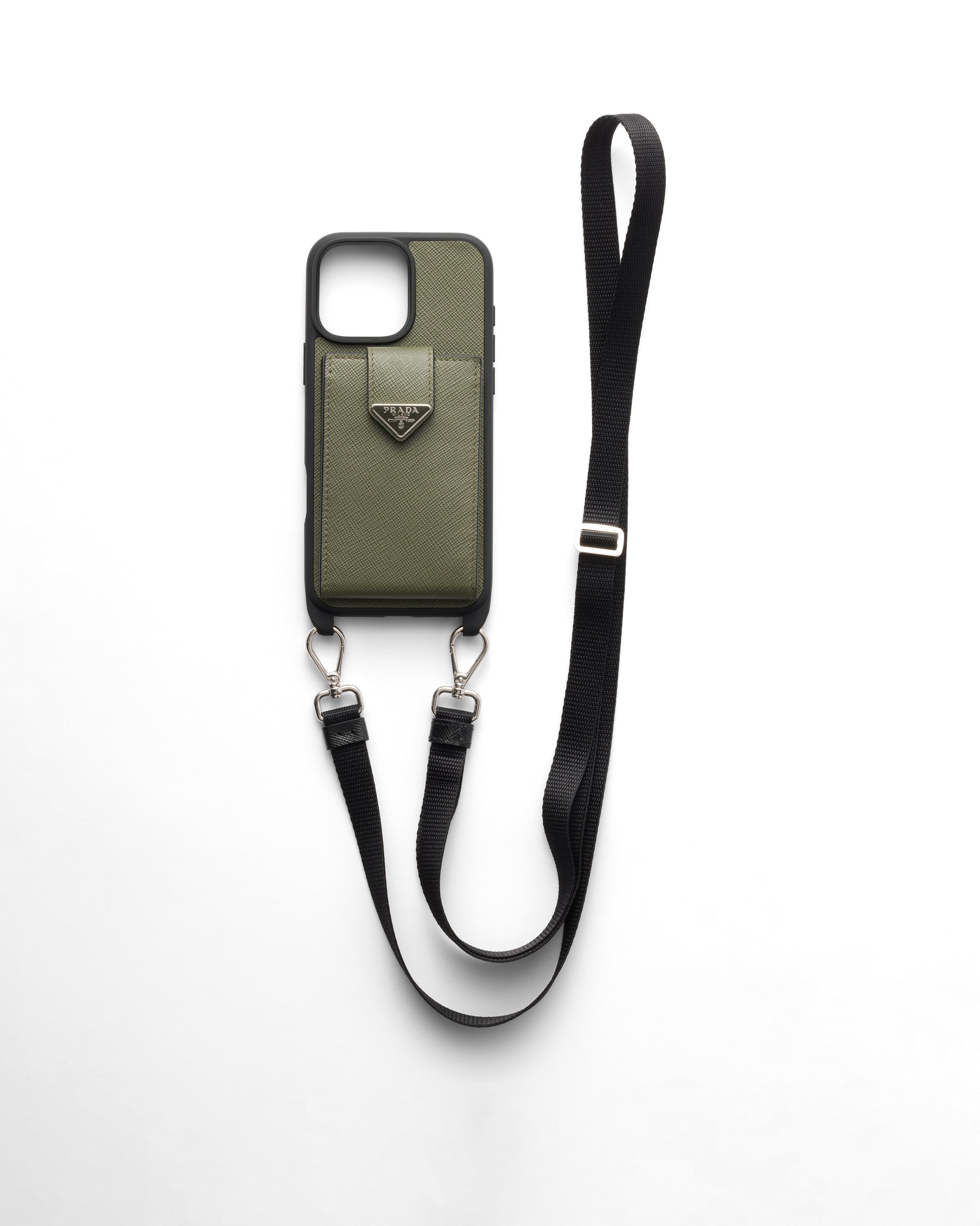 Prada Iphone-16-pro-max-hülle Aus Saffiano-leder, Herren, Lodengrün