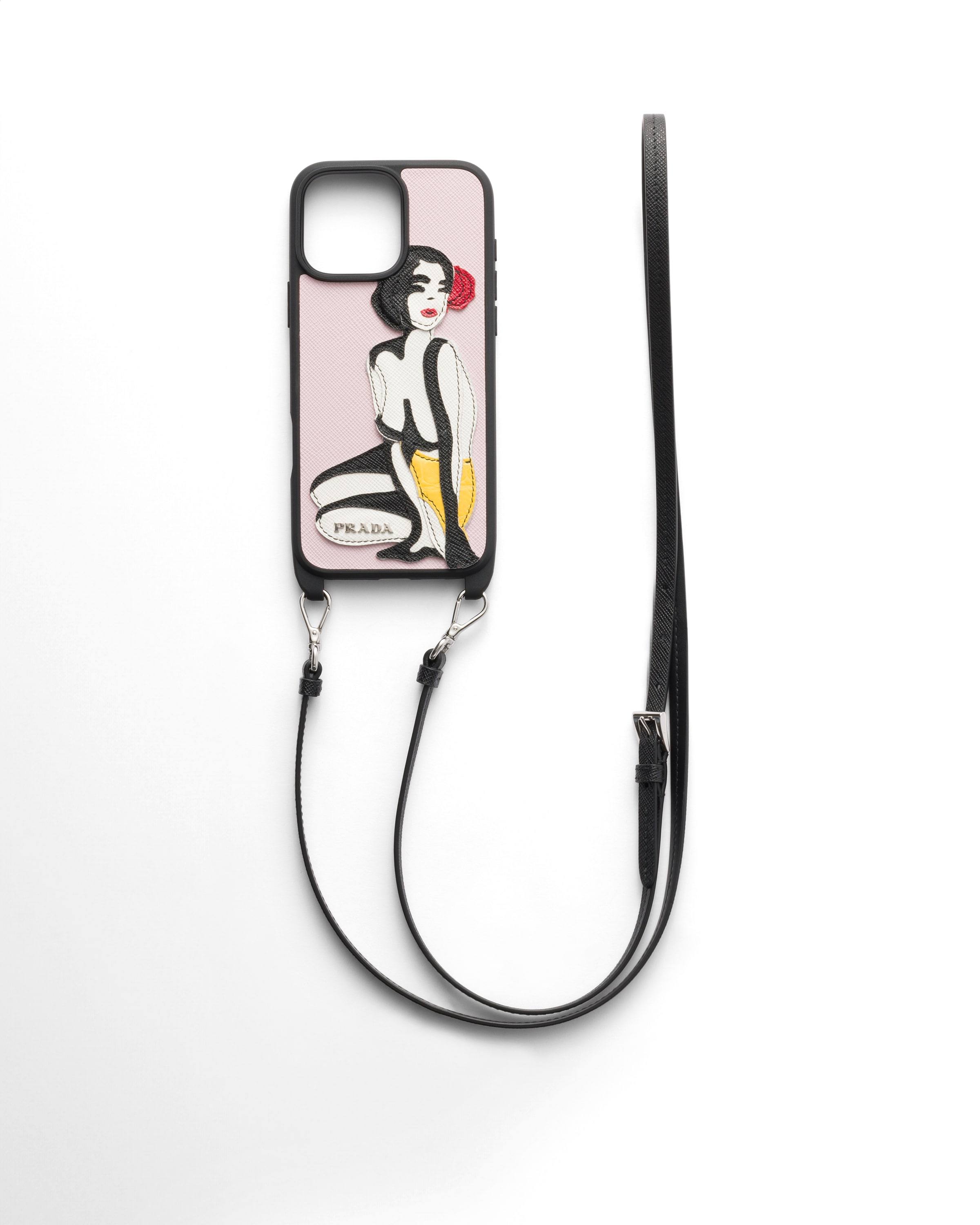Prada Cover In Saffiano E Cocco Per Iphone 16 Pro Max Con Tracolla, Uomo, Alabastro