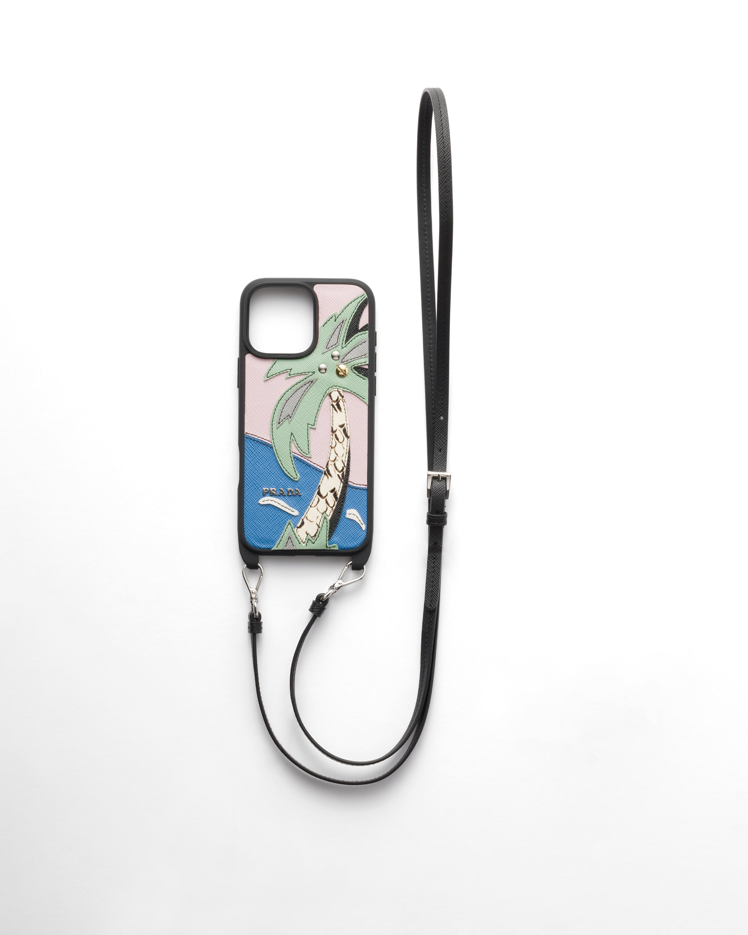Prada Cover In Saffiano E Ayers Per Iphone 16 Pro Max Con Tracolla, Uomo, Alabastro