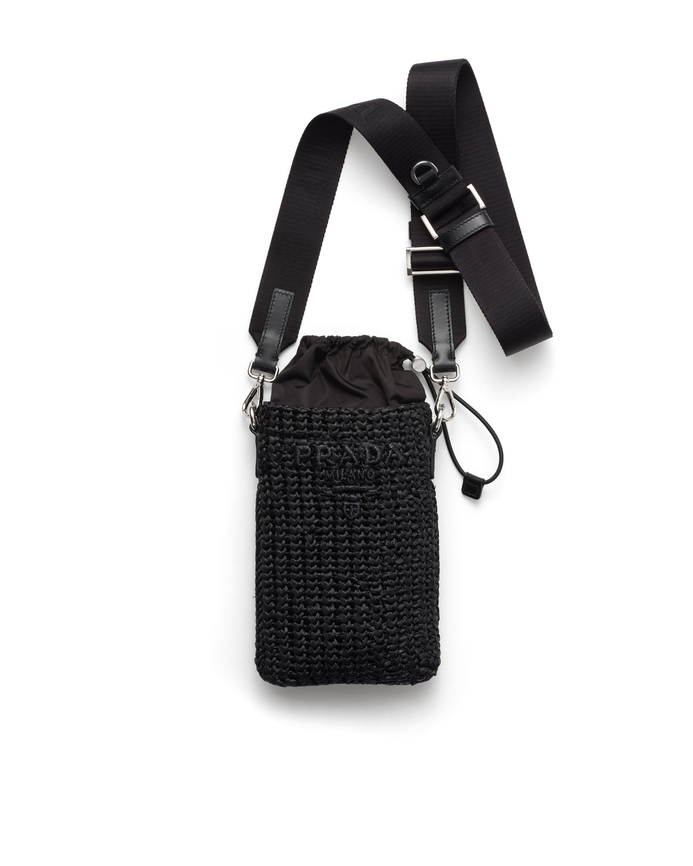 Prada Logo-embroidered Smartphone Case In Black