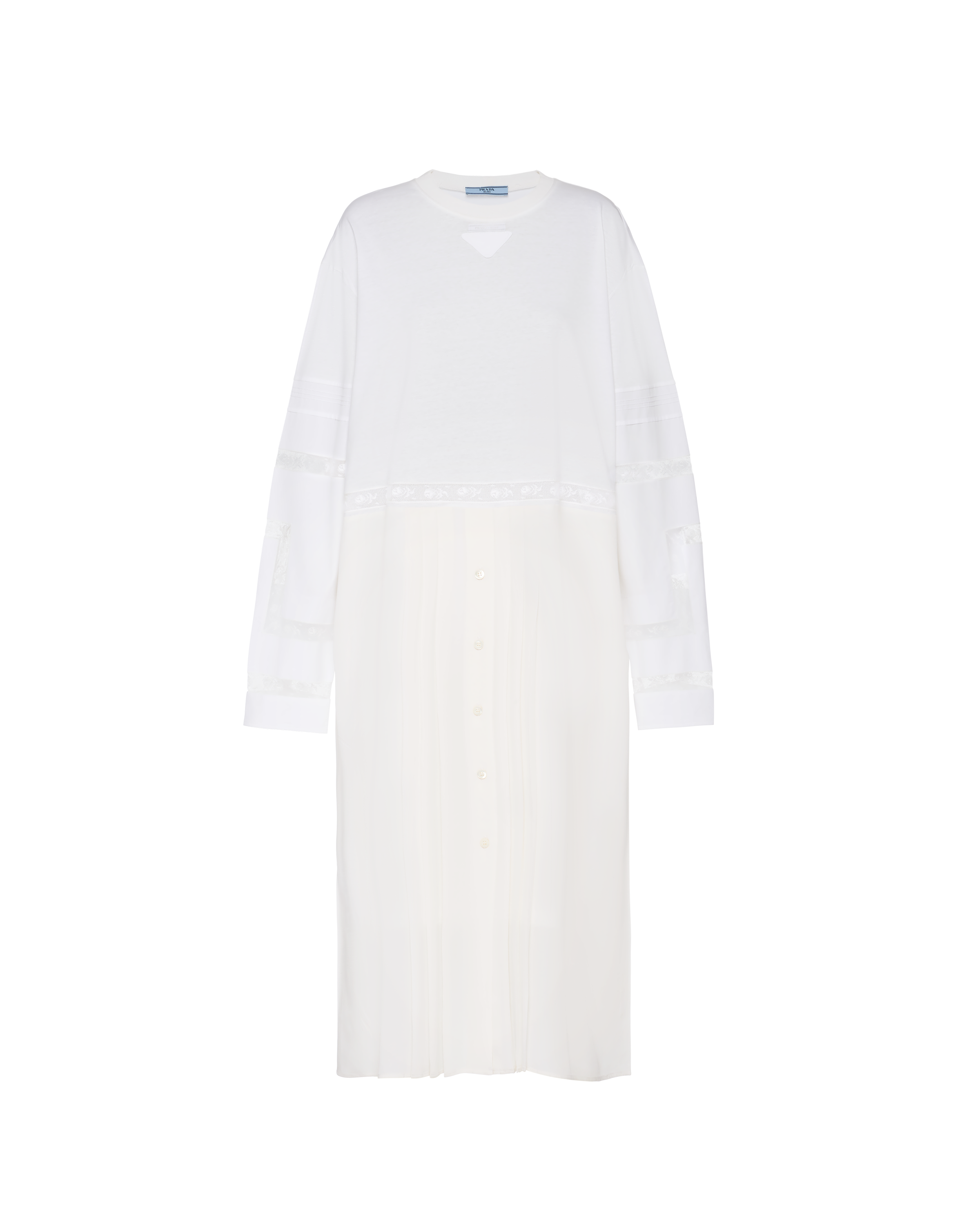Cotton Jersey And Crepe De Chine Dress With Lace Prada