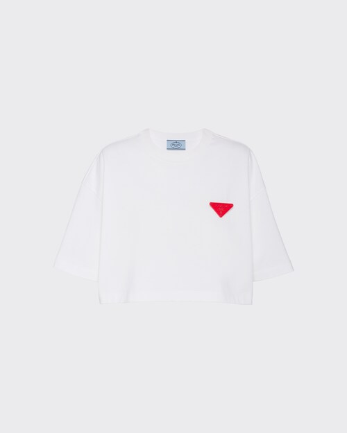 White Cropped jersey T-shirt | Prada