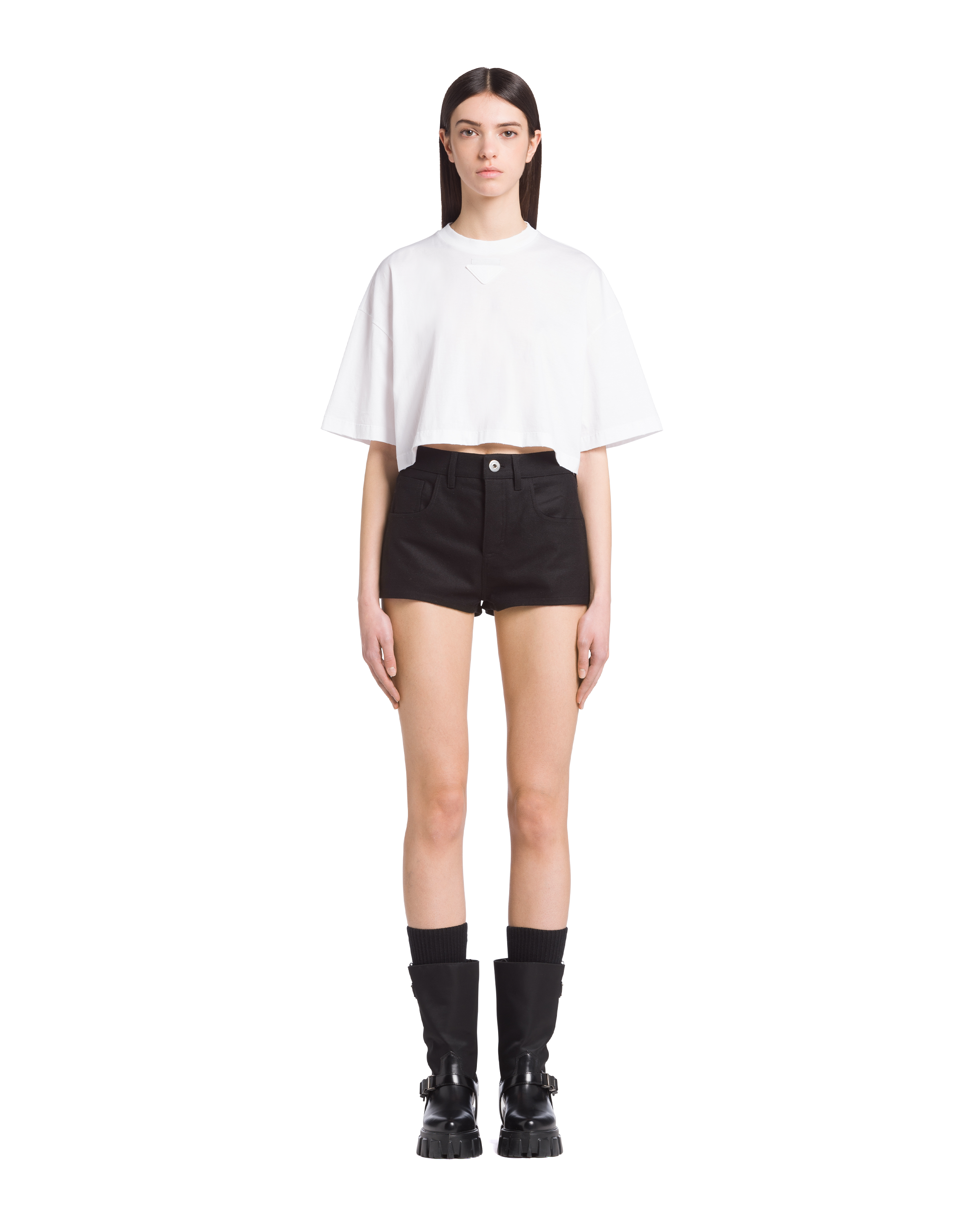 White Cropped jersey T-shirt | Prada