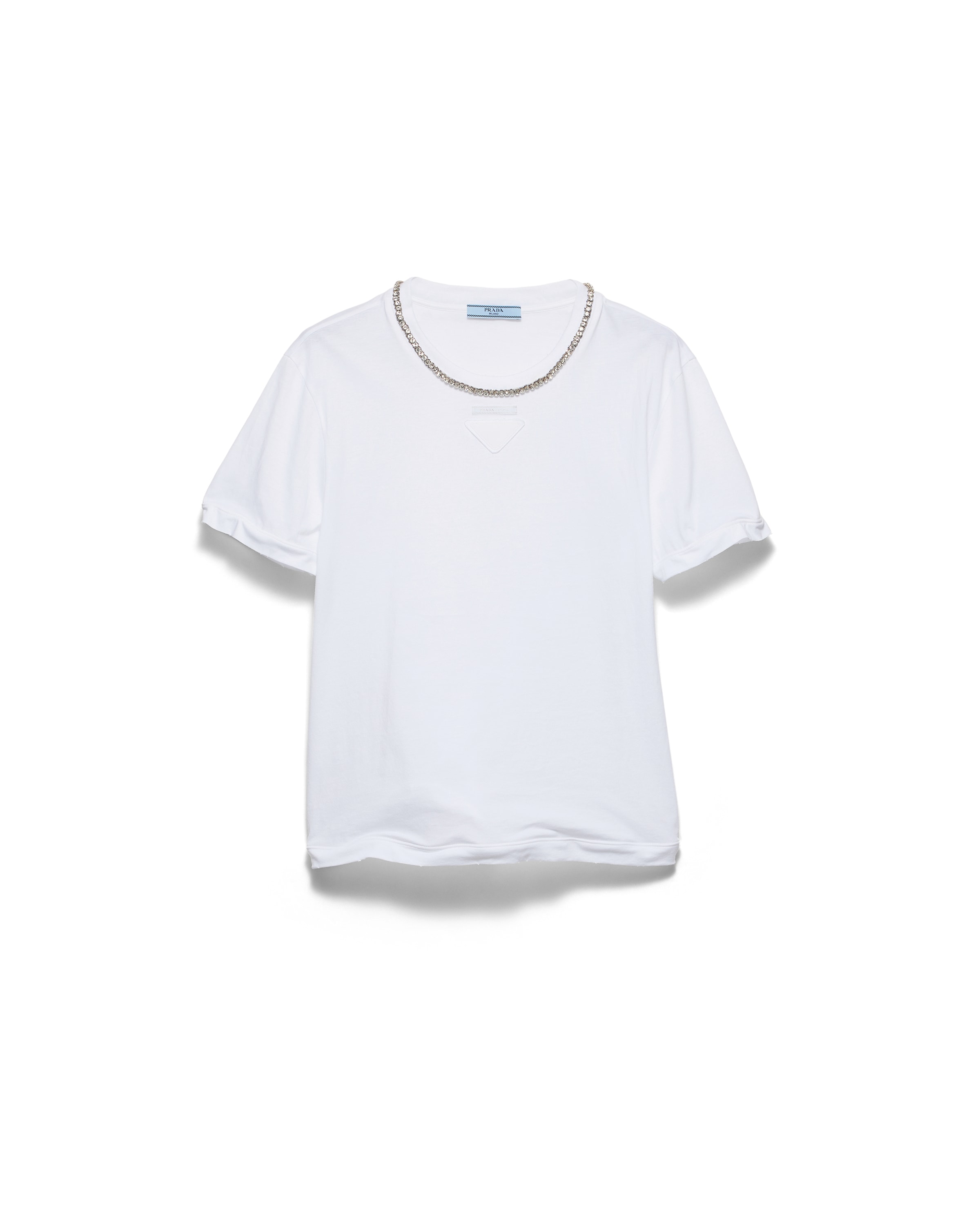 Prada Camiseta De Punto De Algodón, Mujer, Blanco, Talla L