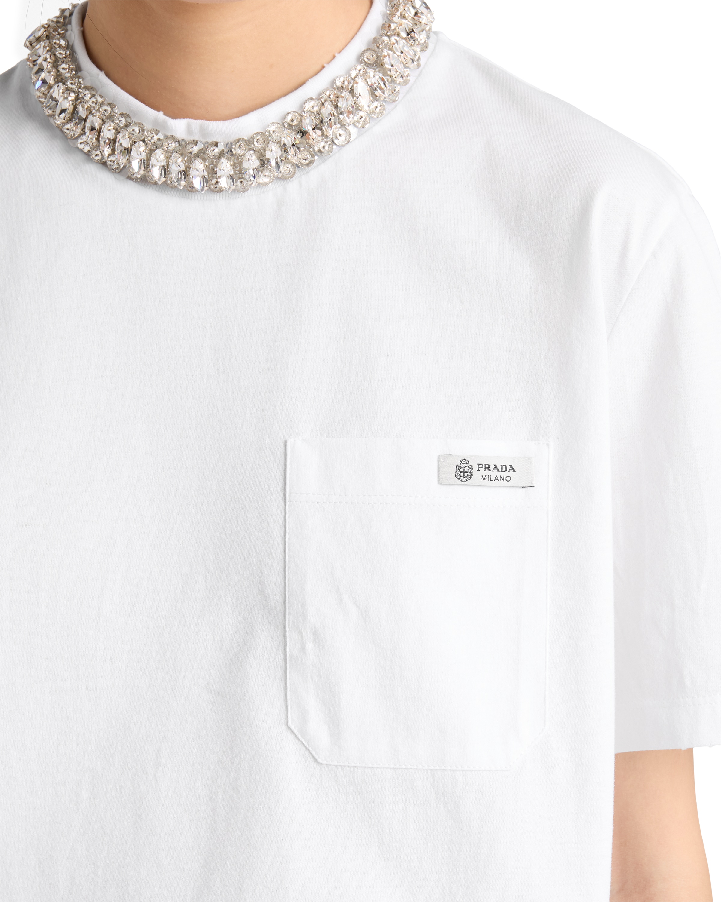 Prada Embroidered Jersey T-shirt In White