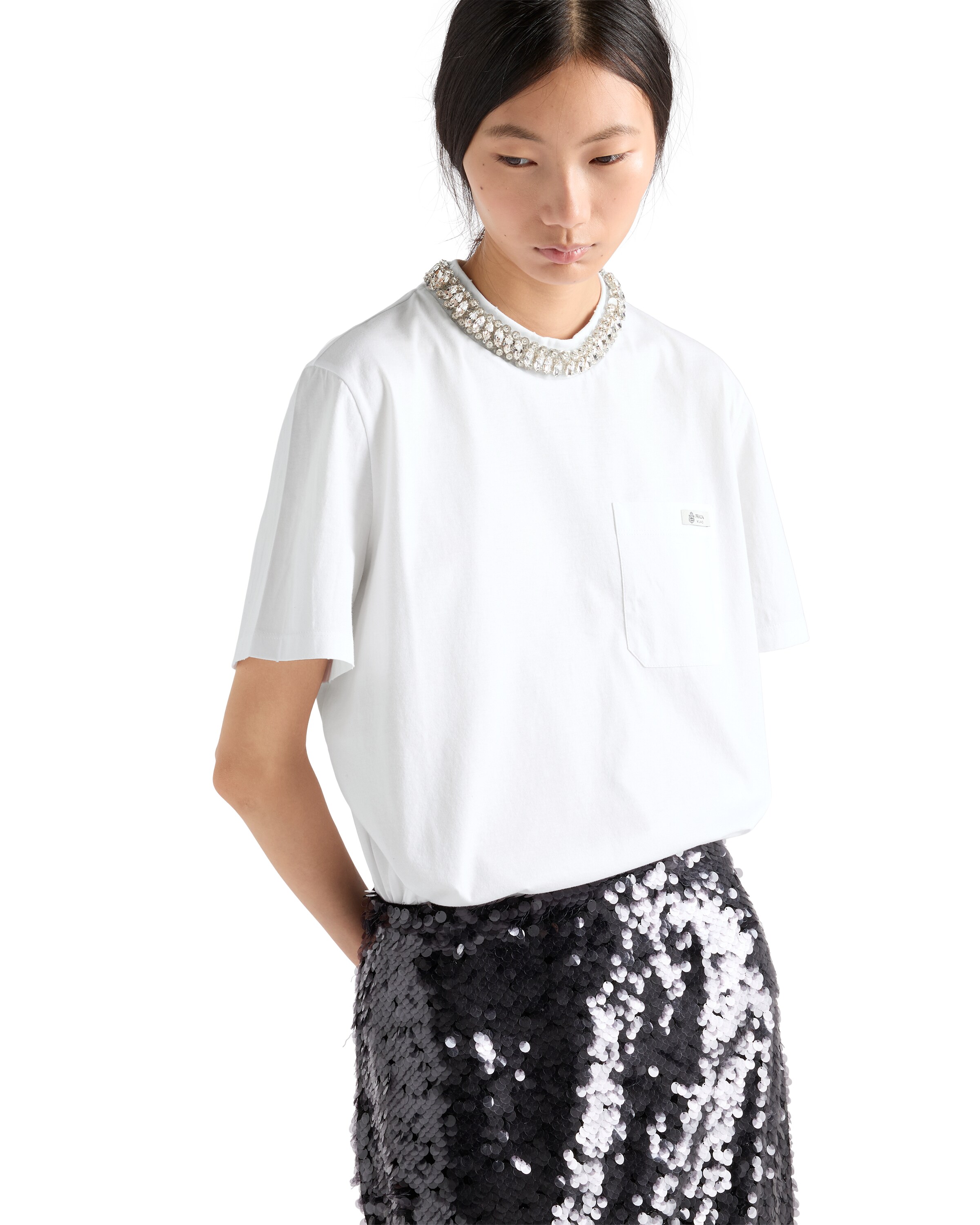 Prada Embroidered Jersey T-shirt In White
