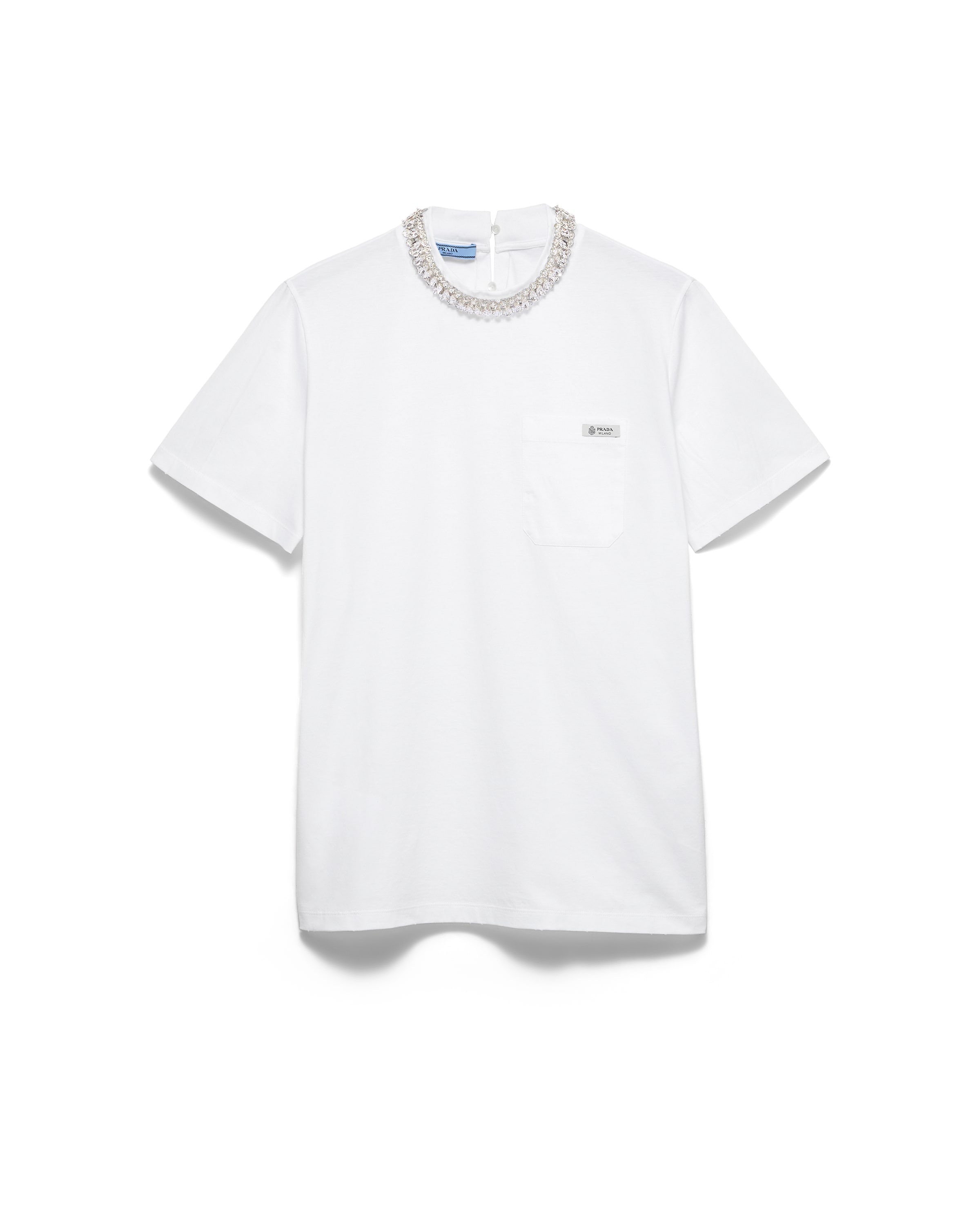 Prada Embroidered Jersey T-shirt In White