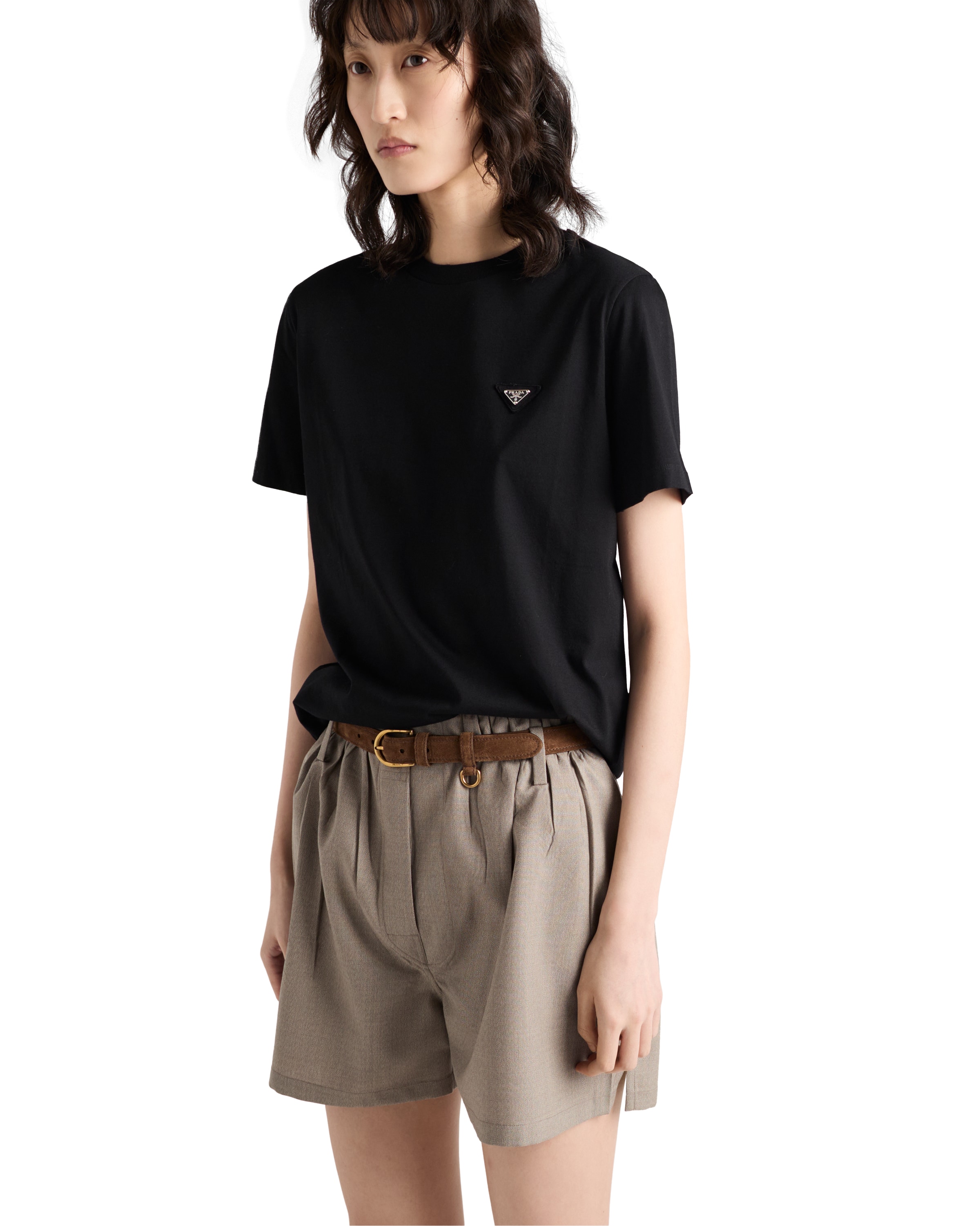 Prada Black T-shirt With Triangle Logo In Black