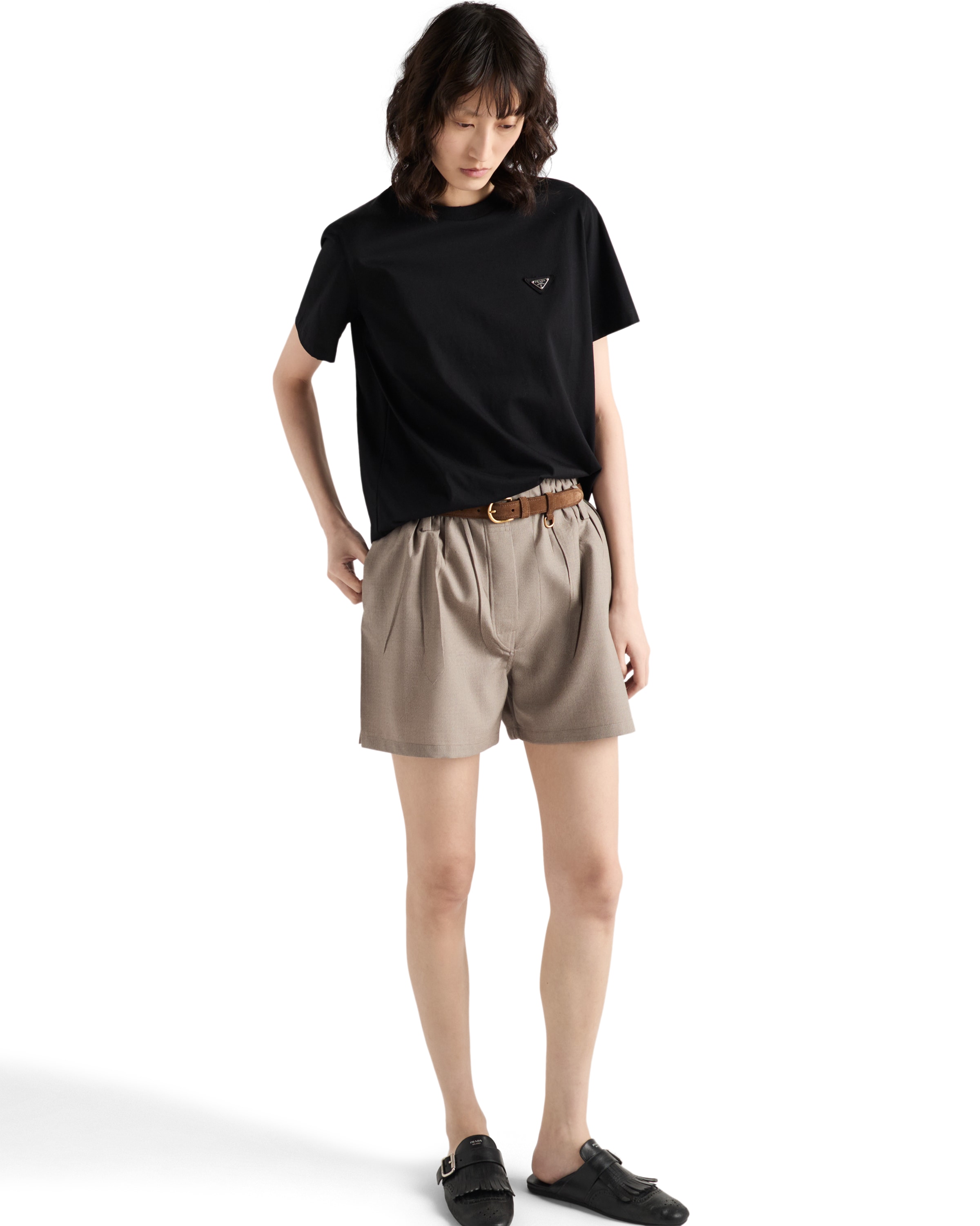 Prada Black T-shirt With Triangle Logo In Black