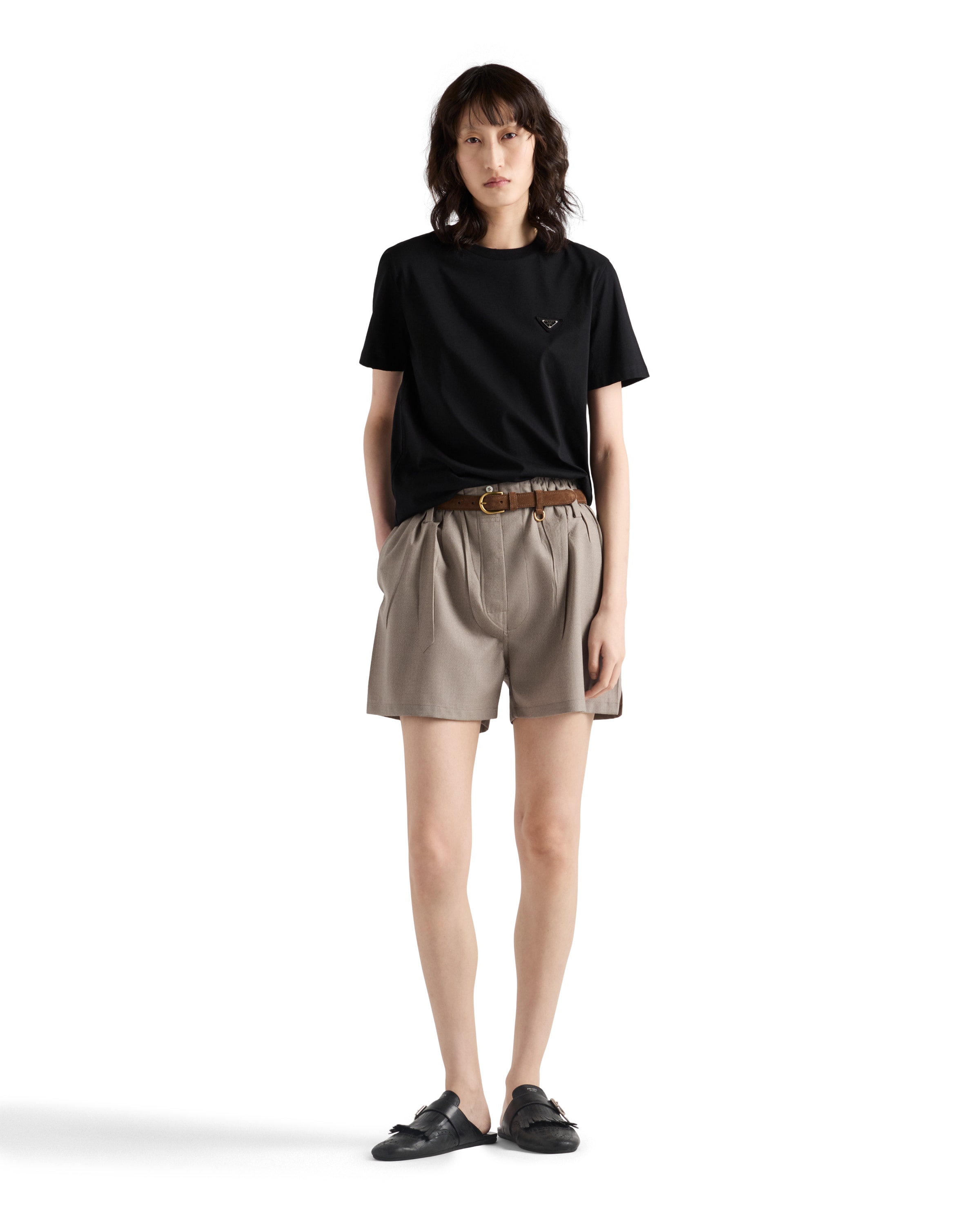 Prada Black T-shirt With Triangle Logo In Black