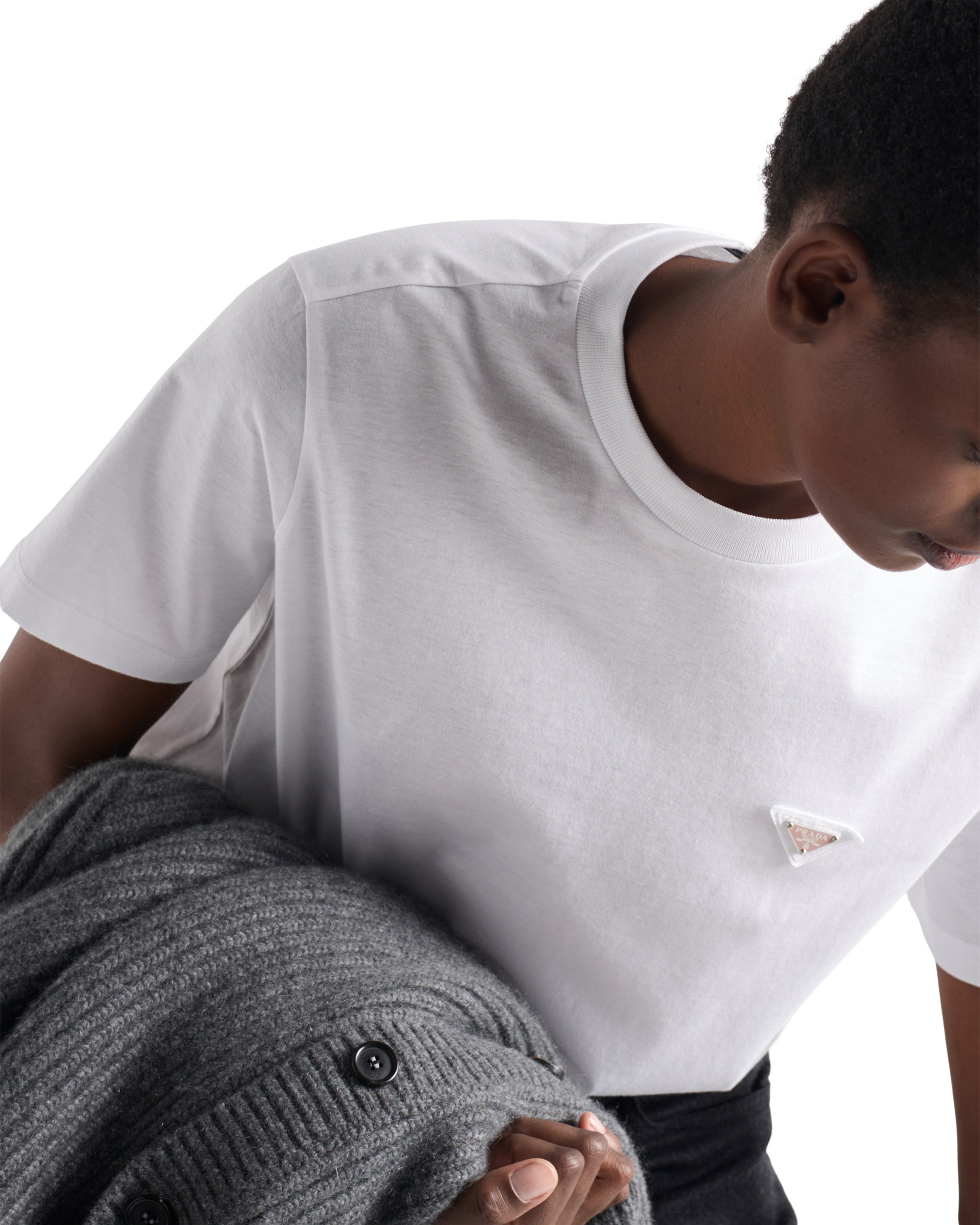 Prada Women Off-white Cotton T-shirt In Gray