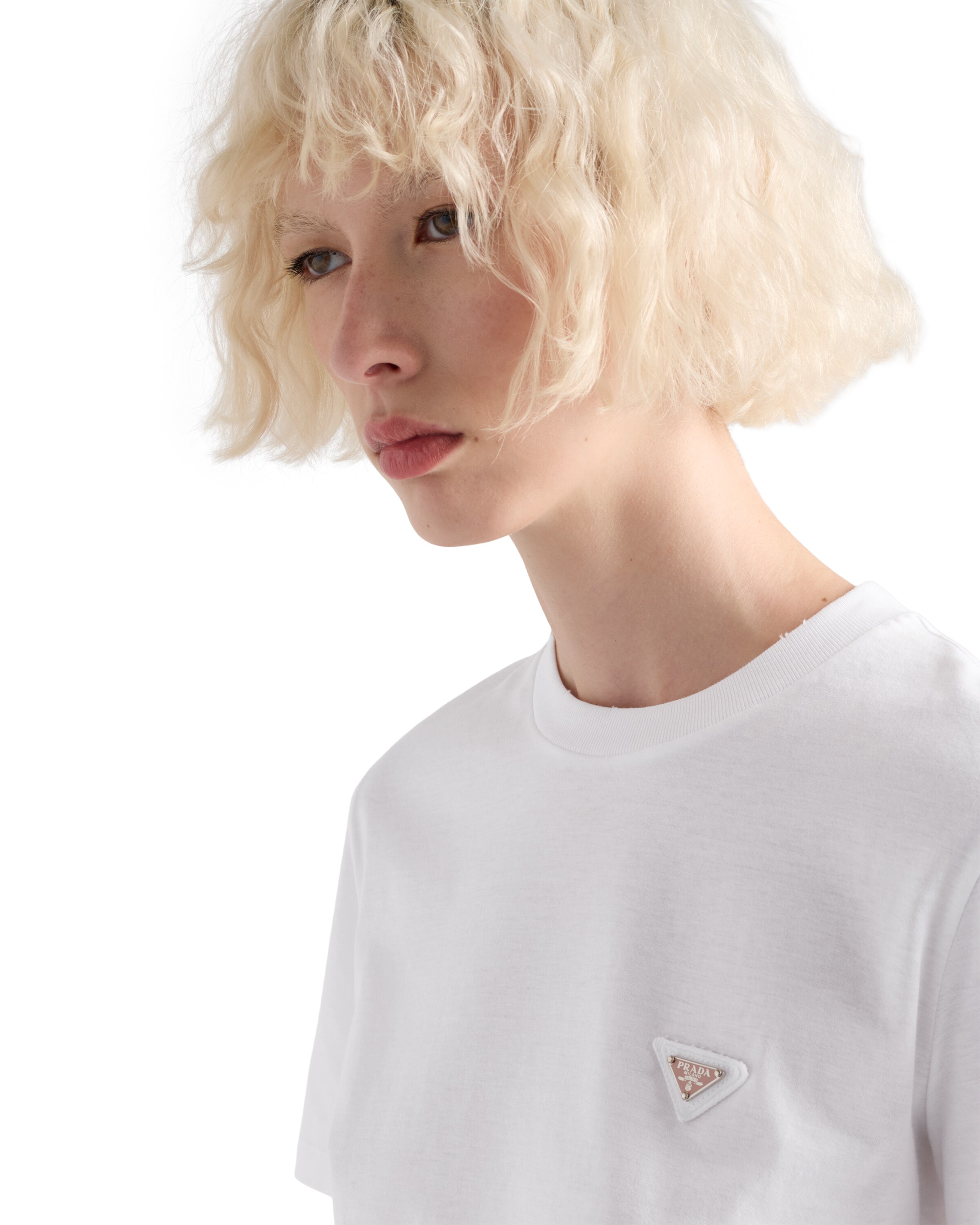 Prada Women Off-white Cotton T-shirt In Gray