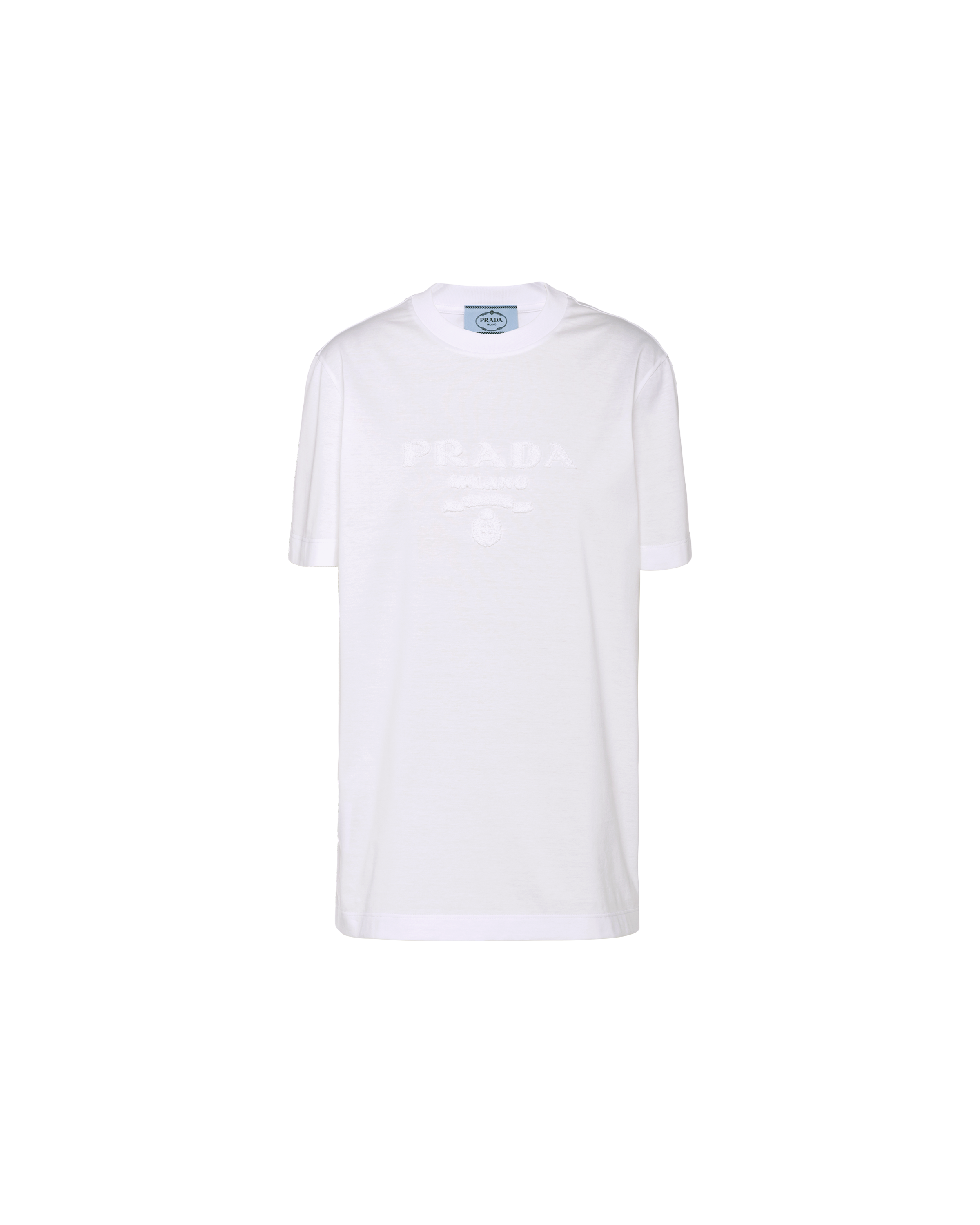 White Embroidered jersey T-shirt | Prada
