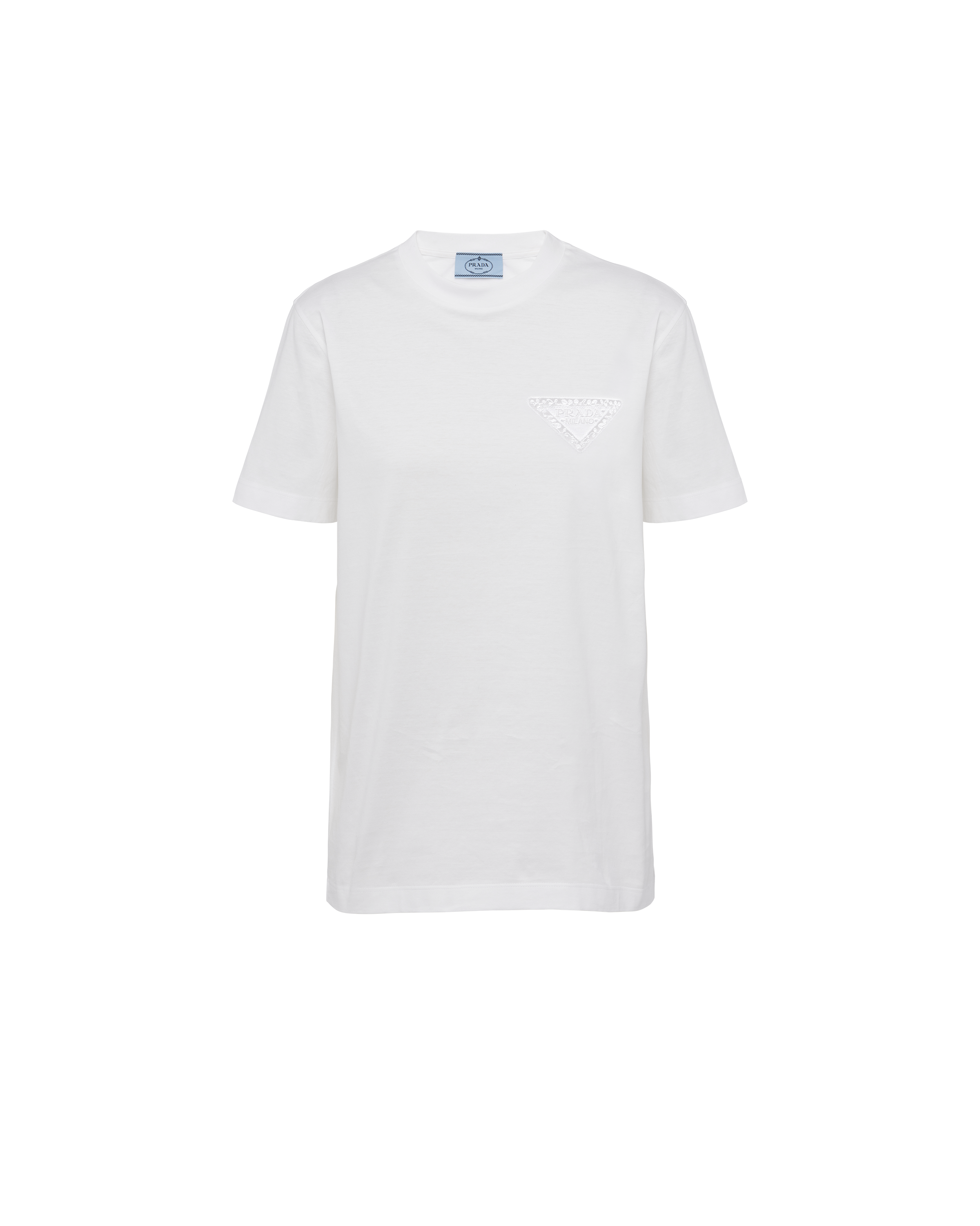 White Embroidered jersey T-shirt | Prada