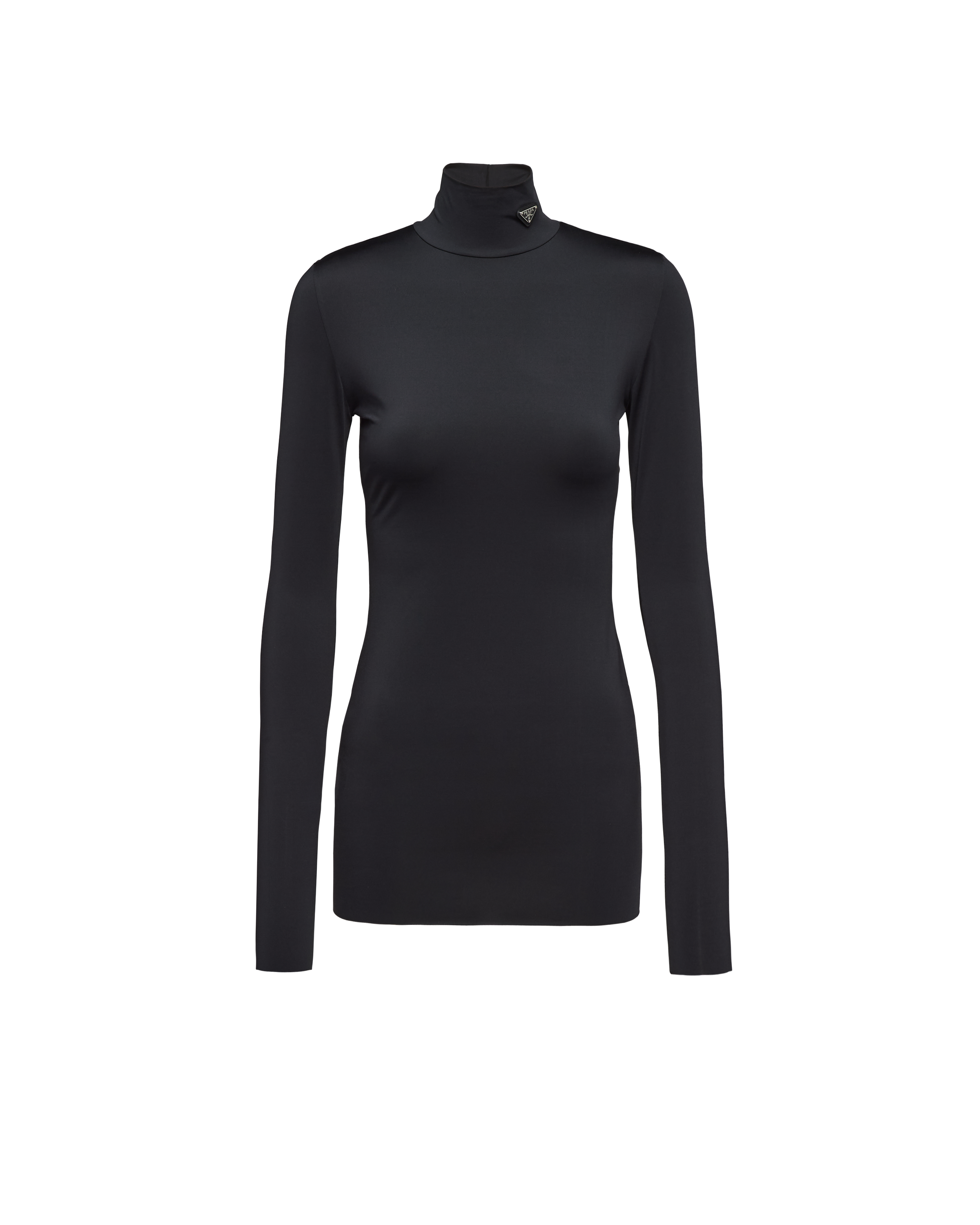 Prada Versatile Stretch Turtleneck Top With Long Sleeves In Black