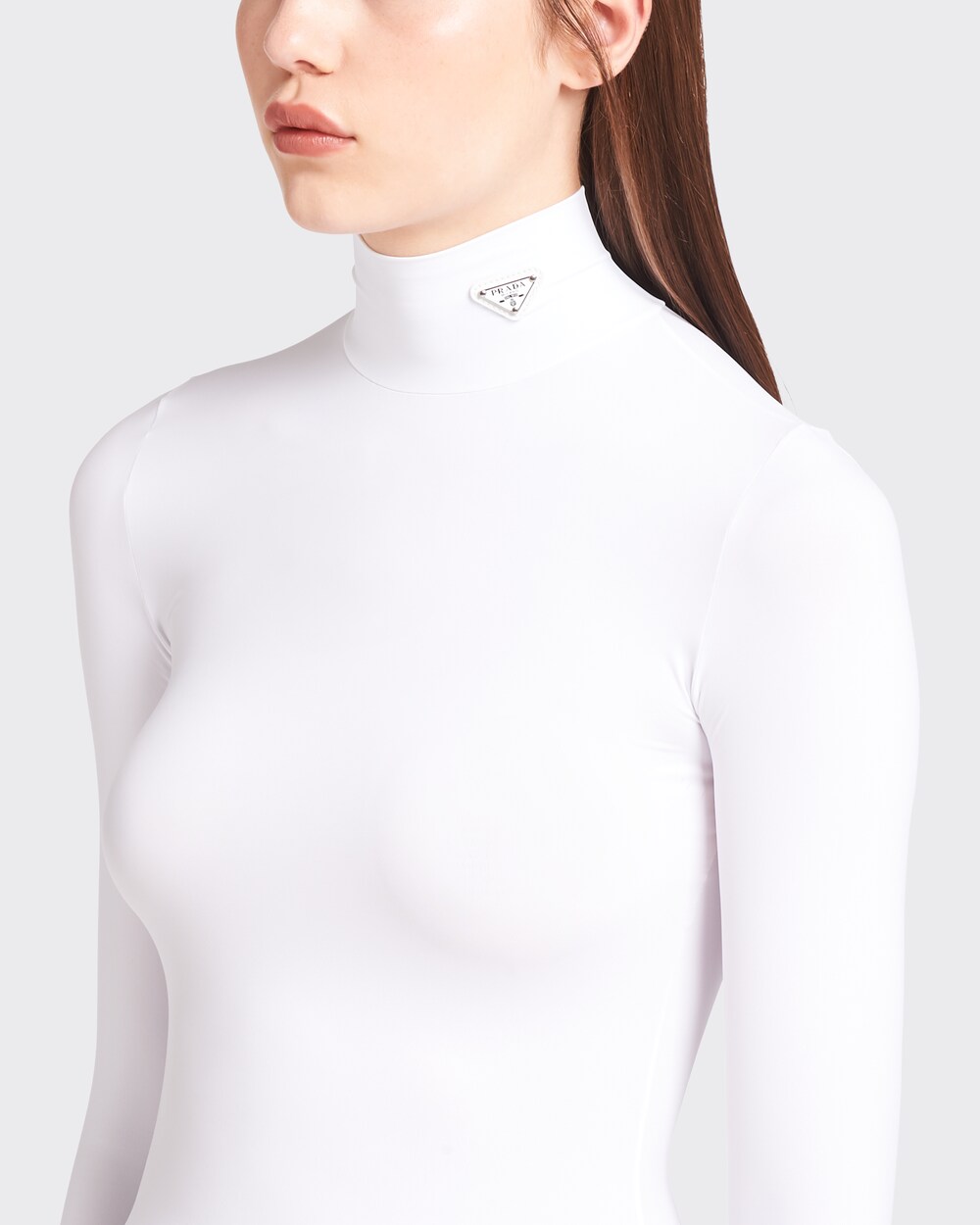 White Jersey turtleneck top | Prada