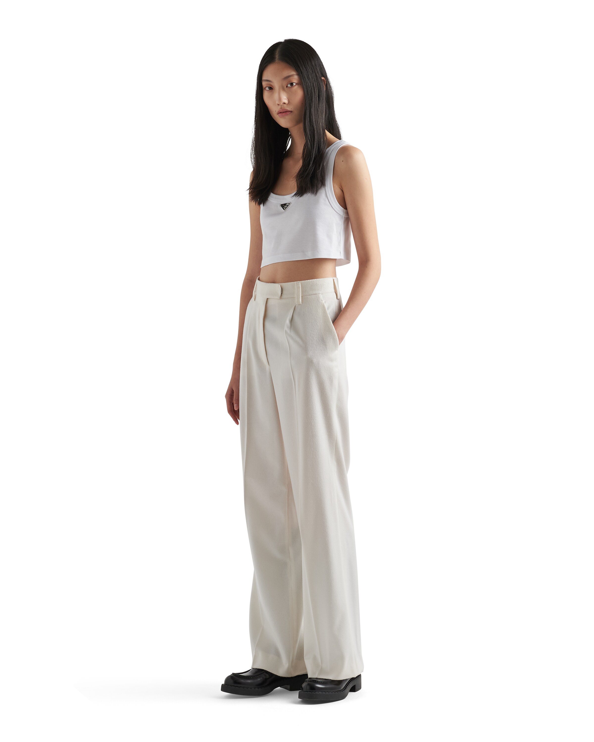 Prada Womens White Logo-plaque Cropped Cotton-jersey Tank Top