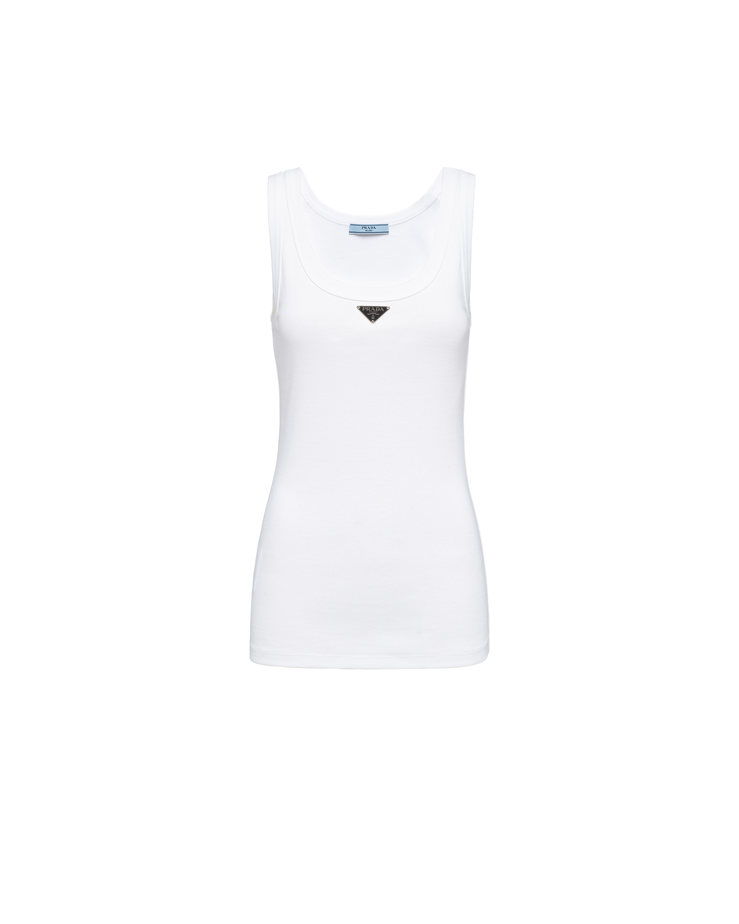 Shop Prada Ribbed Knit Jersey Tank Top In White