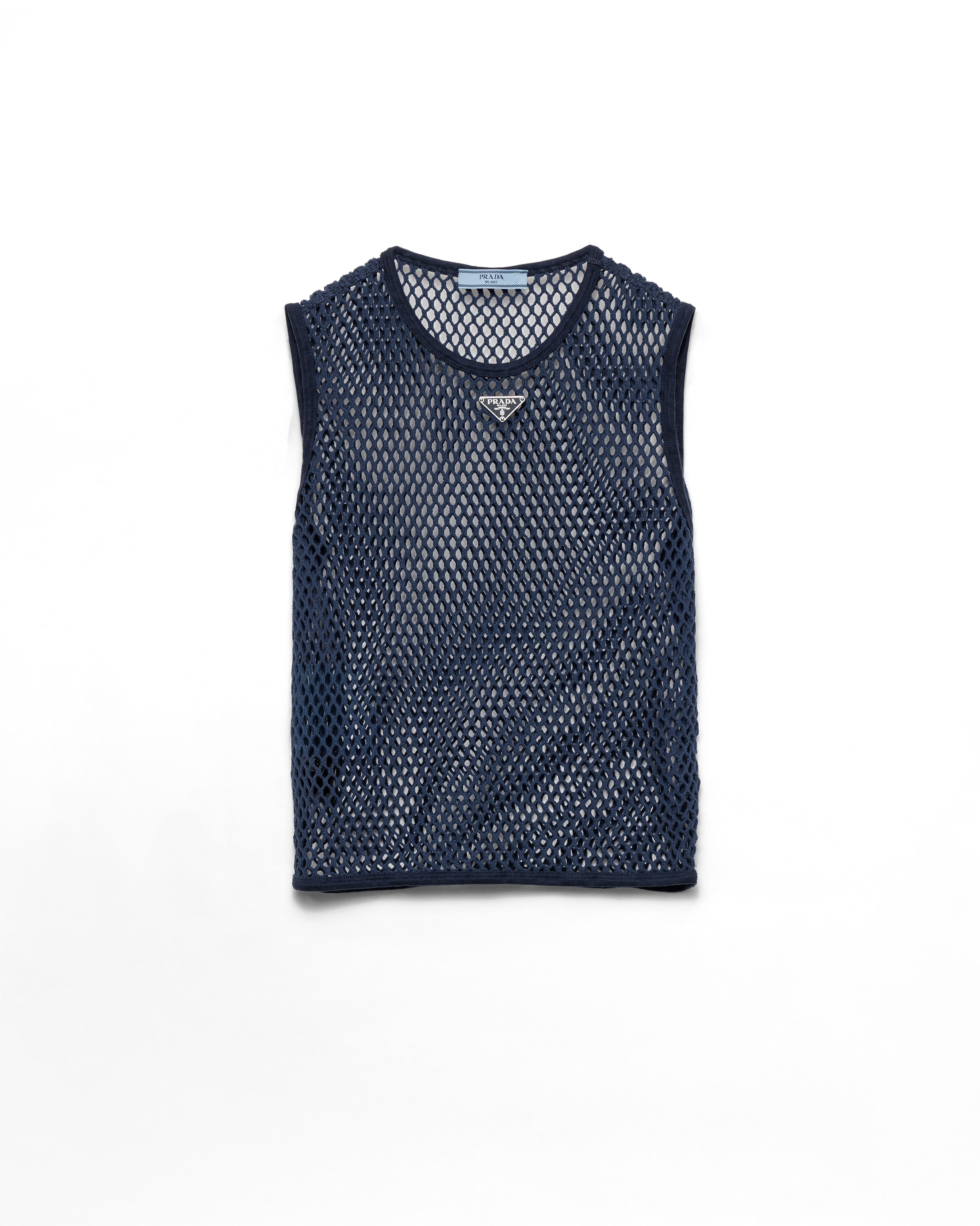 Prada Top En Mesh De Coton, Femme, Bleu, Taille 36